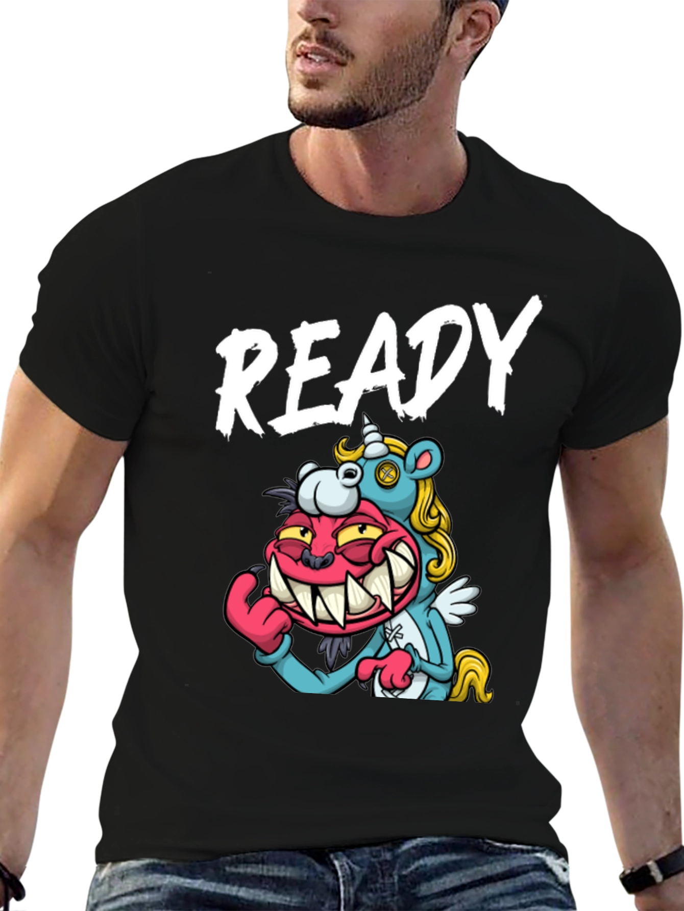 Black Ready Cartoon Graphic T-Shirt view 6