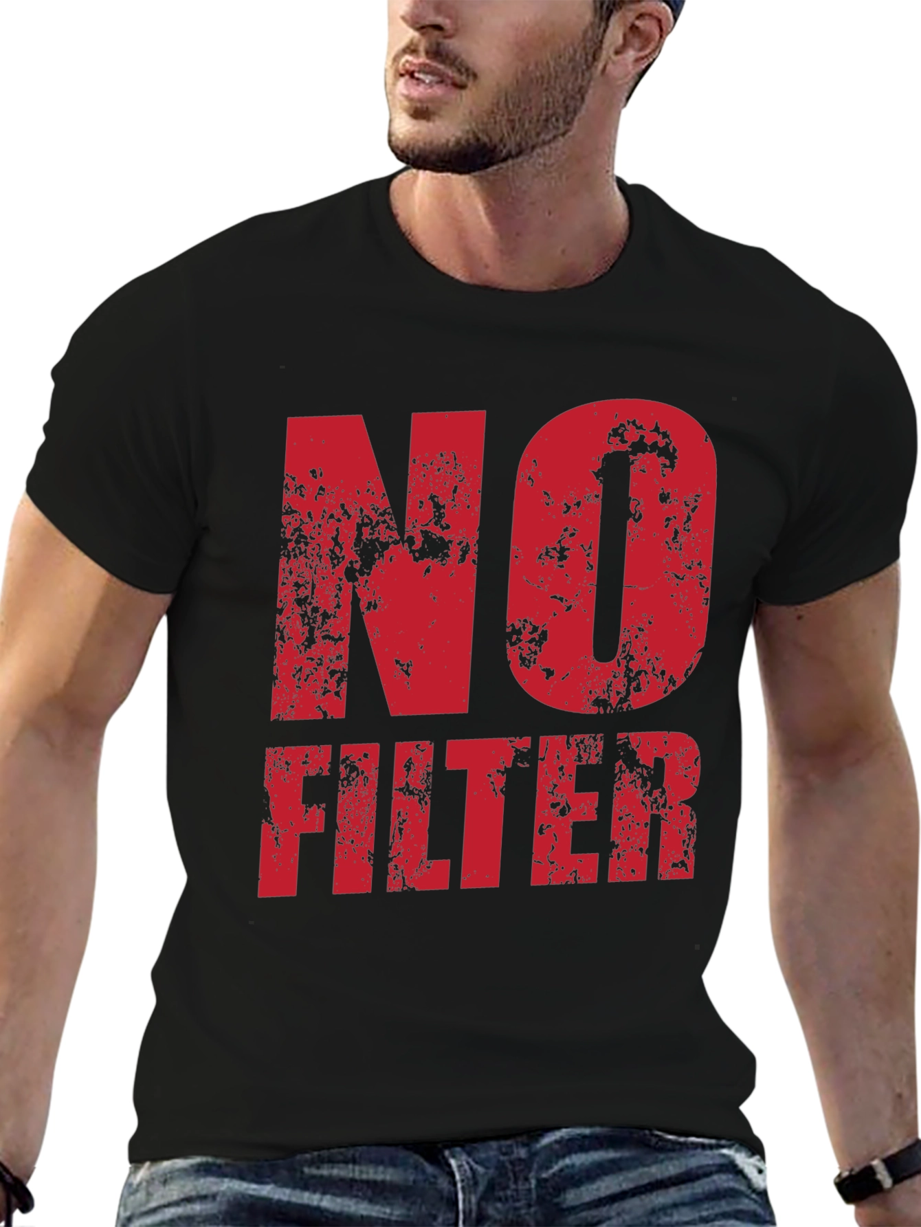 Black No Filter Graphic Tee - Black Cotton T-Shirt view 6