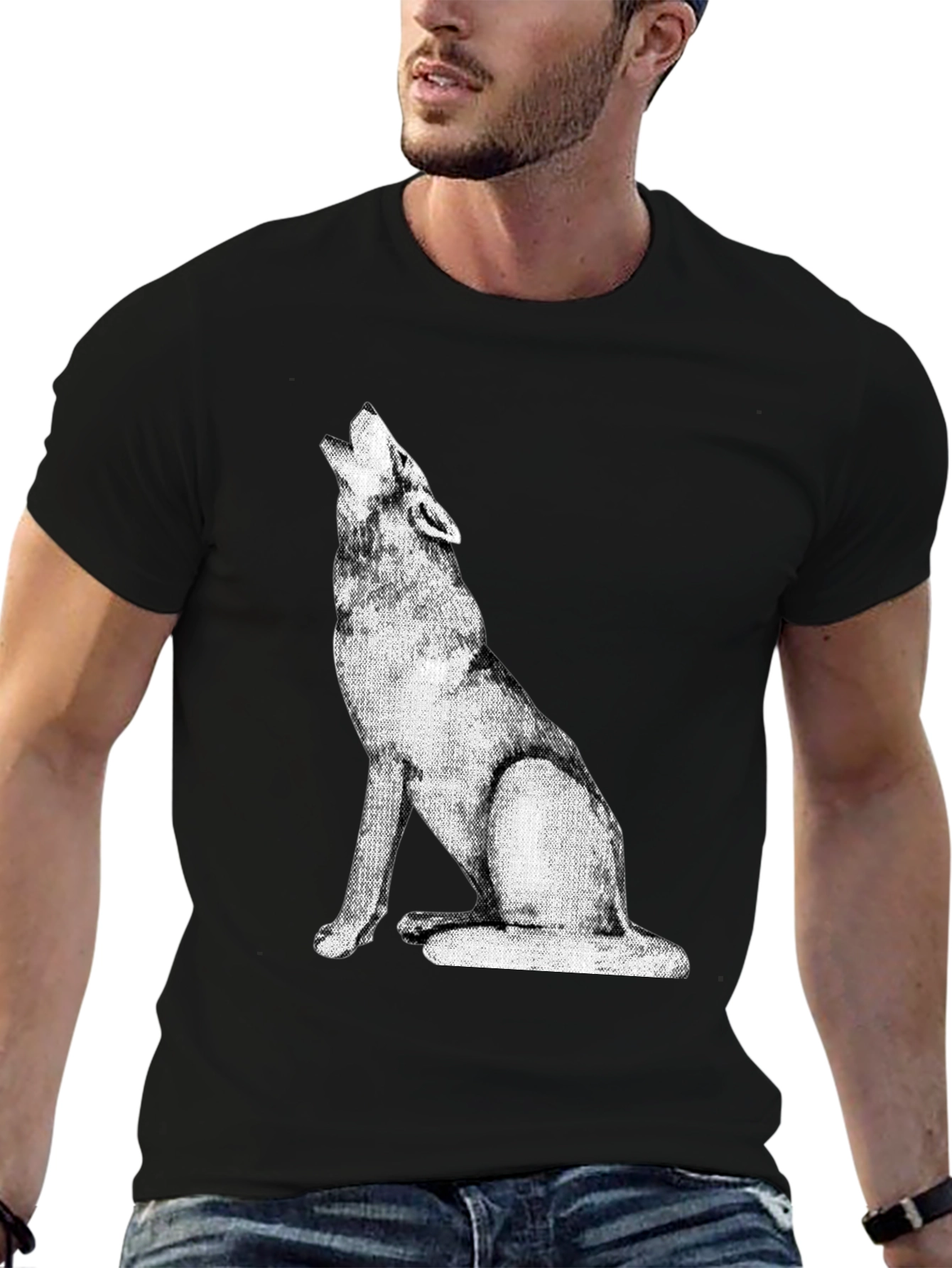 Black Wolf Howling Graphic Tee - Black view 6