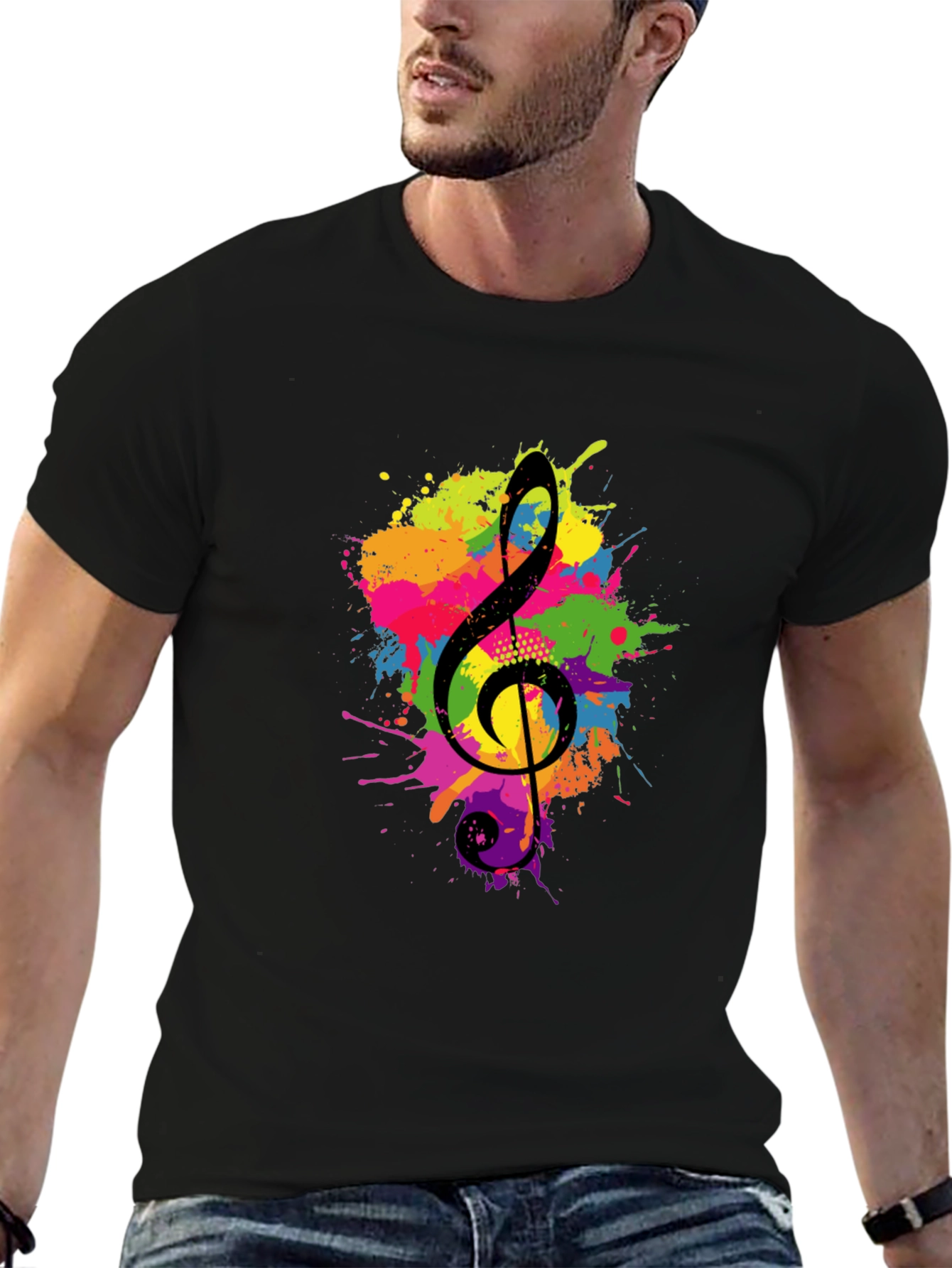 Black Treble Clef Splash Graphic Black T-Shirt view 6