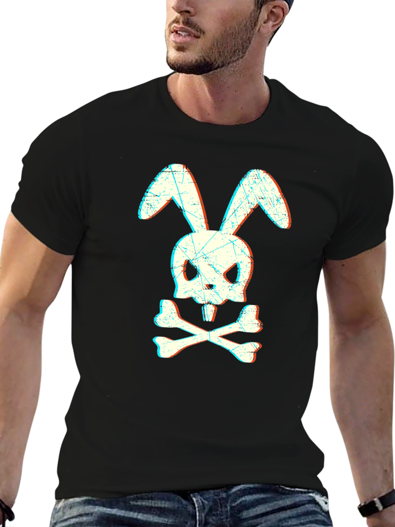 Black Skull Bunny Graphic T-Shirt - Edgy Streetwear view 6