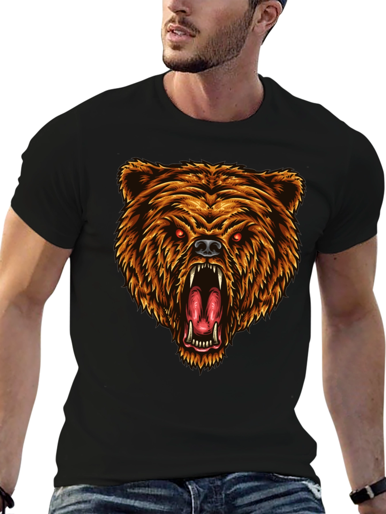 Black Grizzly Bear Graphic T-Shirt - Fierce Animal Tee view 6