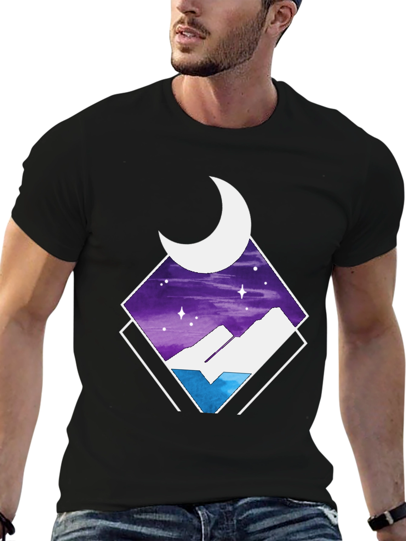 Black Night Sky Mountain T-Shirt view 6