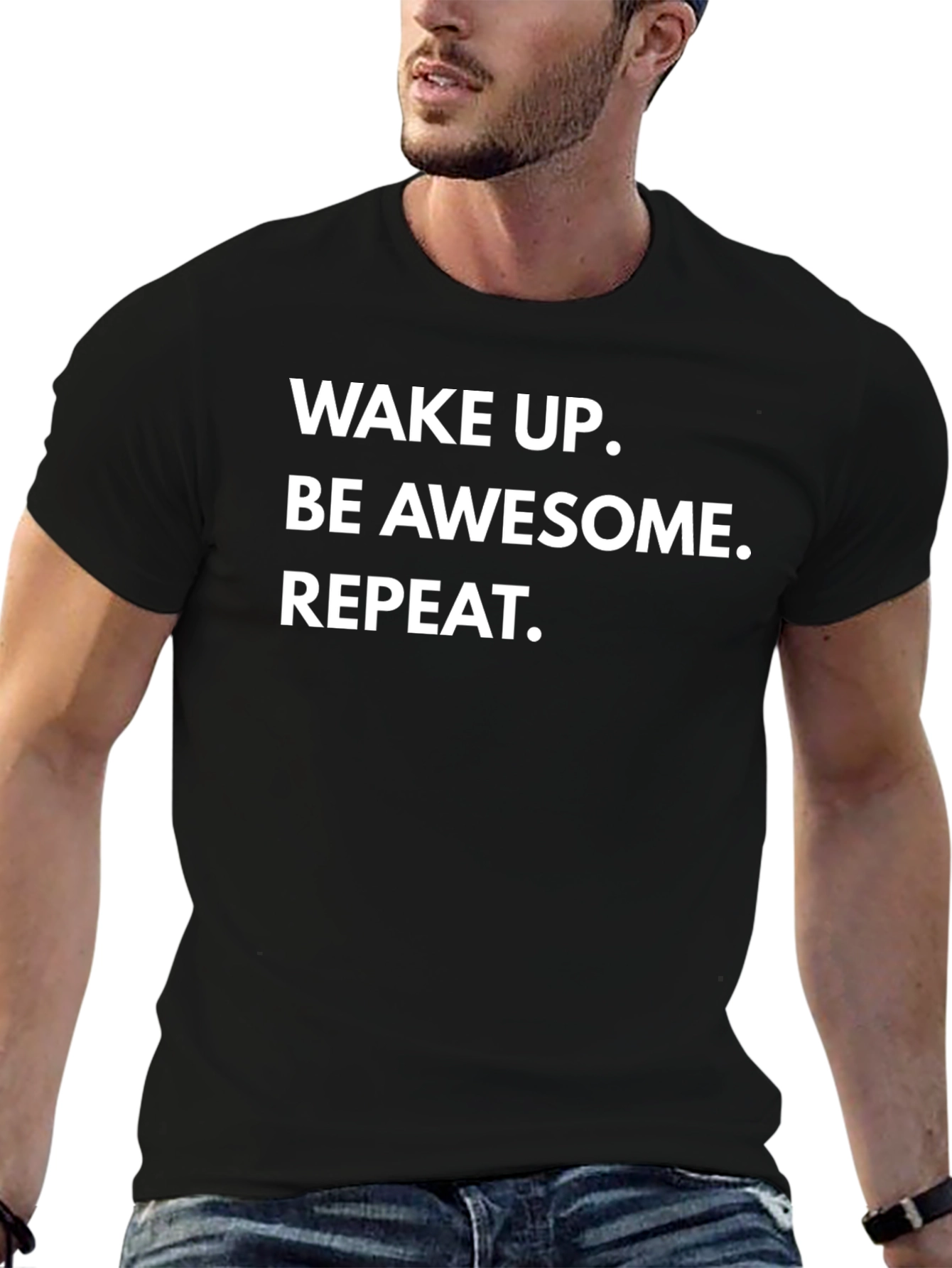 Black Wake Up, Be Awesome, Repeat Graphic Tee view 6