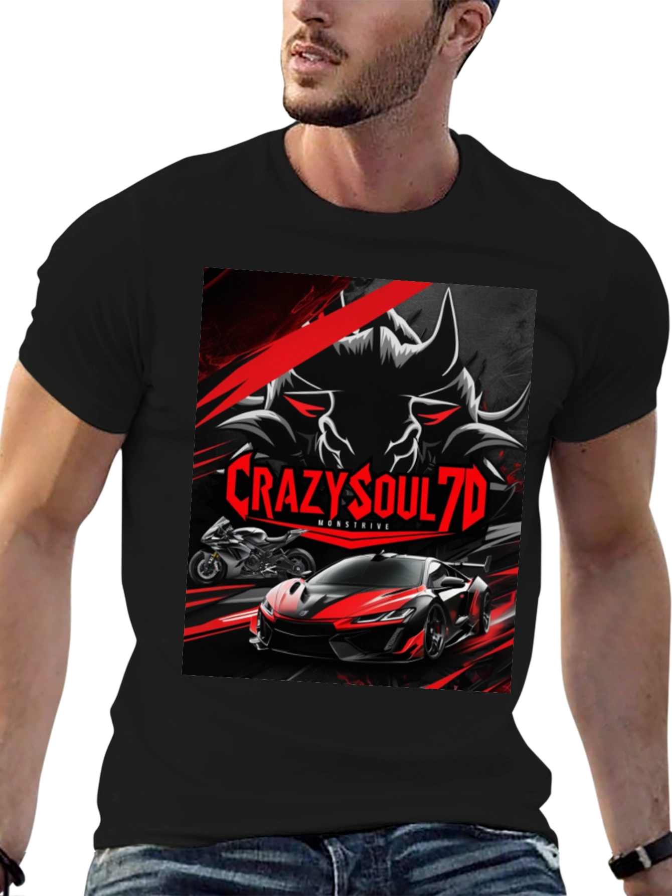 Black CrazySoul7D Monstrive Graphic T-Shirt view 6