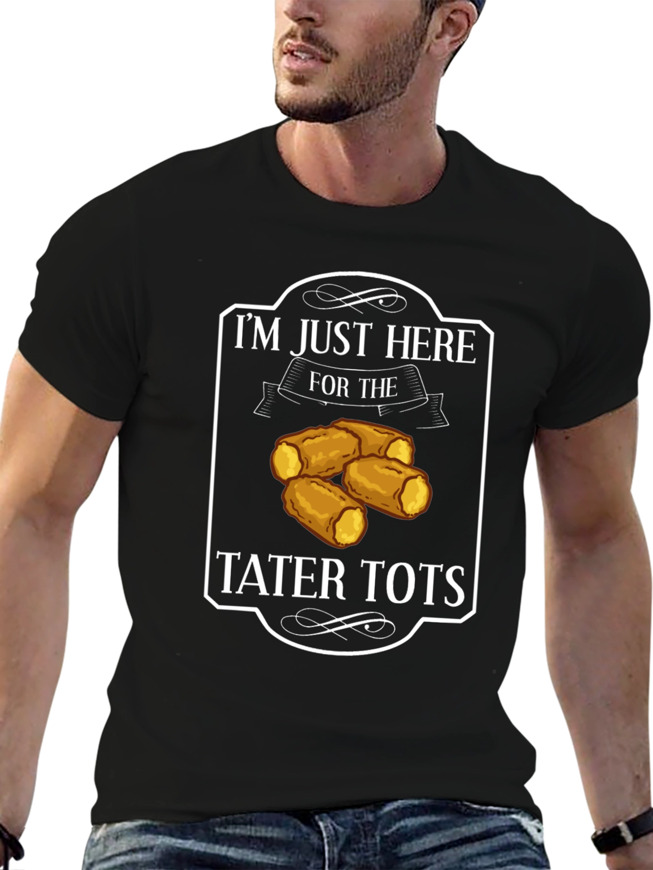Black Tater Tots Graphic Tee - Funny Foodie Shirt view 6