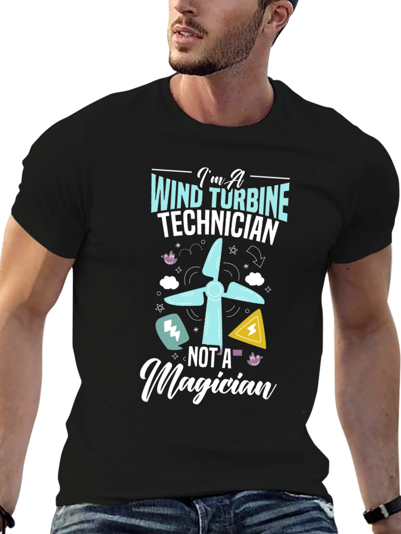 Black Wind Turbine Technician T-Shirt - Not a Magician view 6