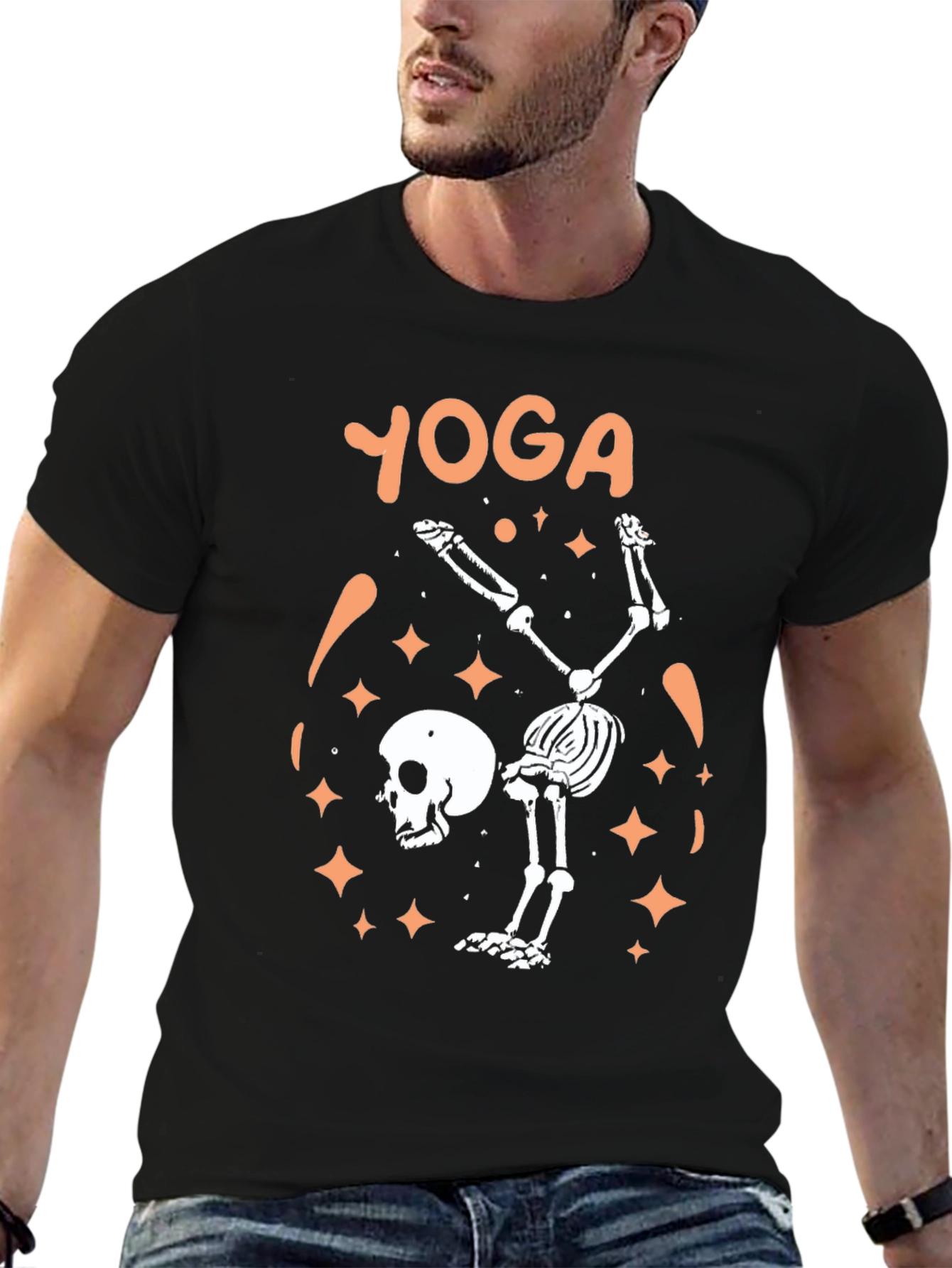 Black Skeleton Yoga T-Shirt, Spooky Funny Tee view 6