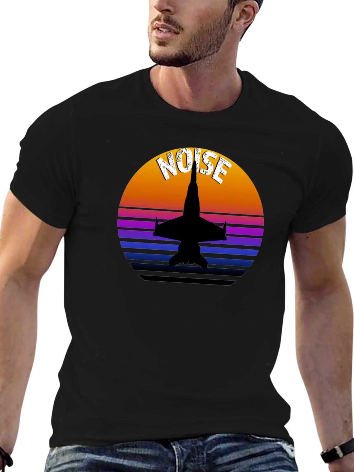 Black Retro Fighter Jet T-Shirt - Noise view 6