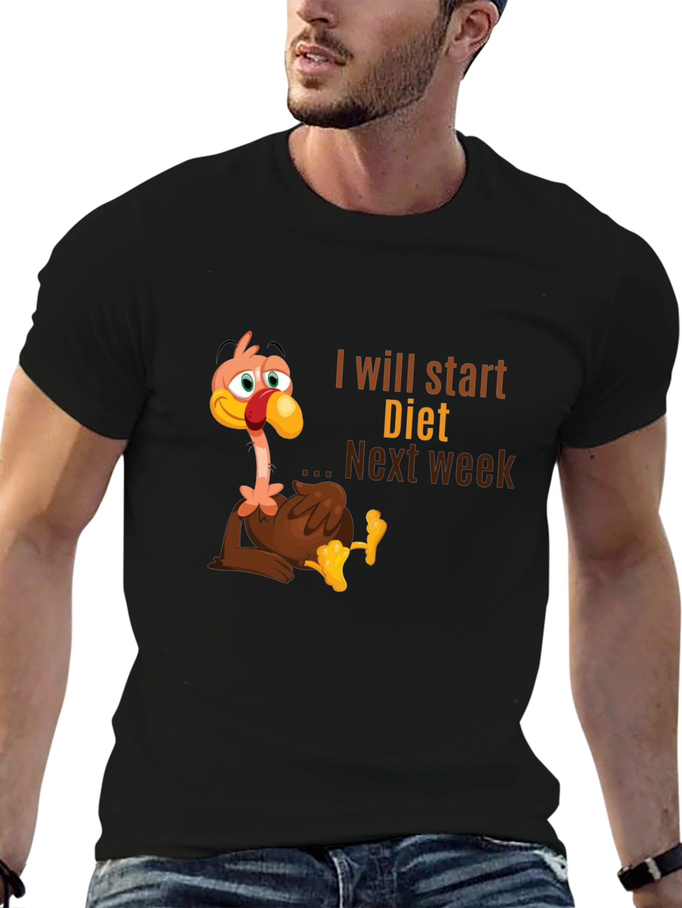 Black Funny Turkey Diet T-Shirt - Next Week view 6