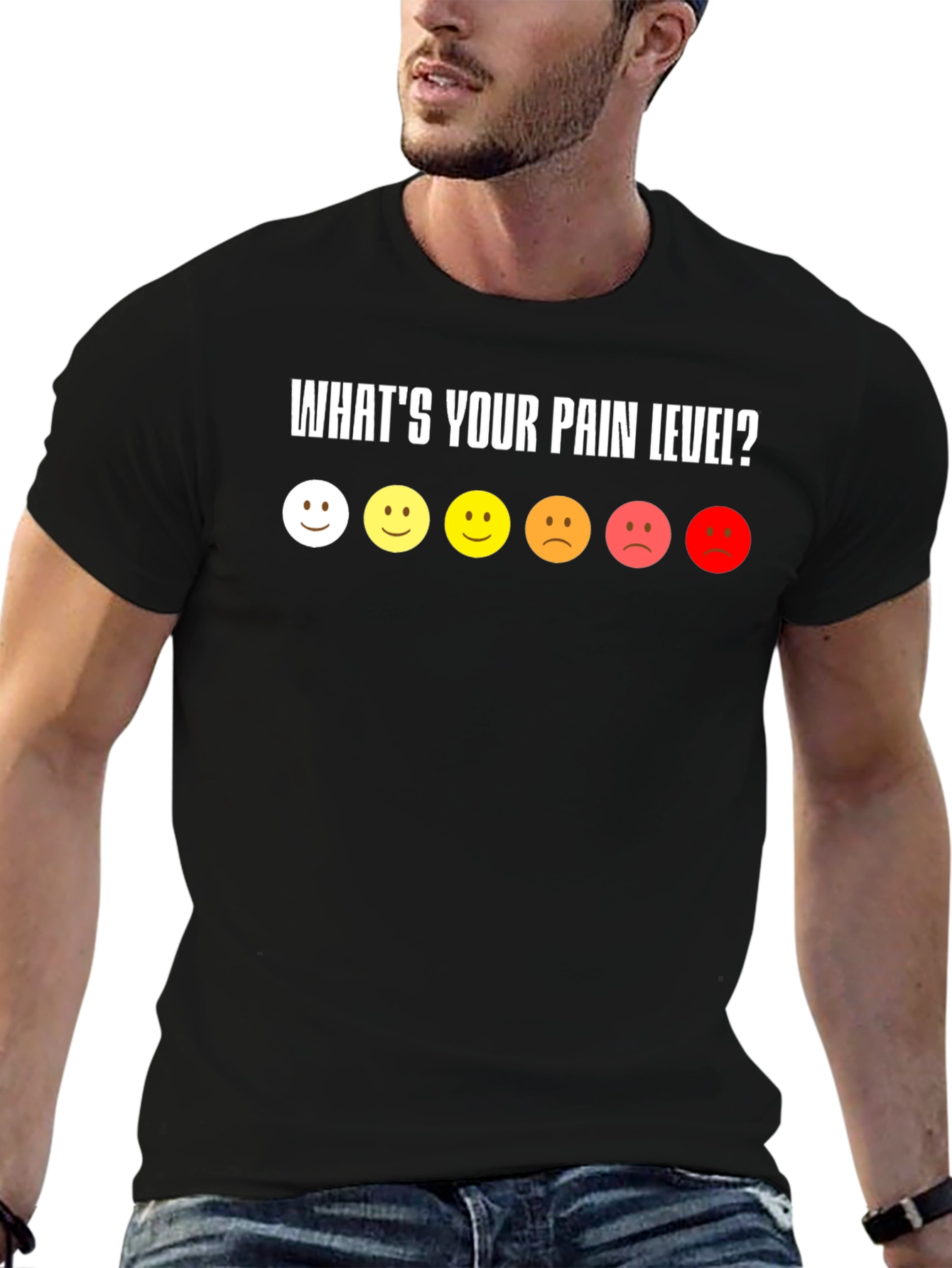 Black Pain Level Smiley Face Black T-Shirt view 6