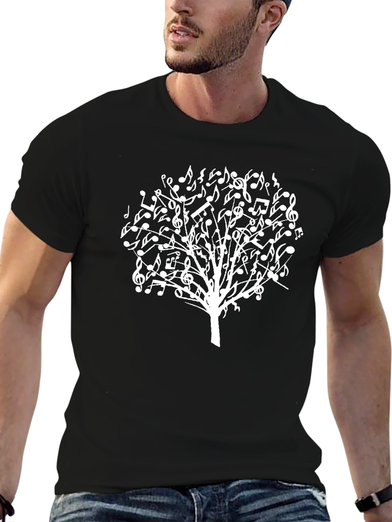 Black Music Note Tree Black T-Shirt view 6