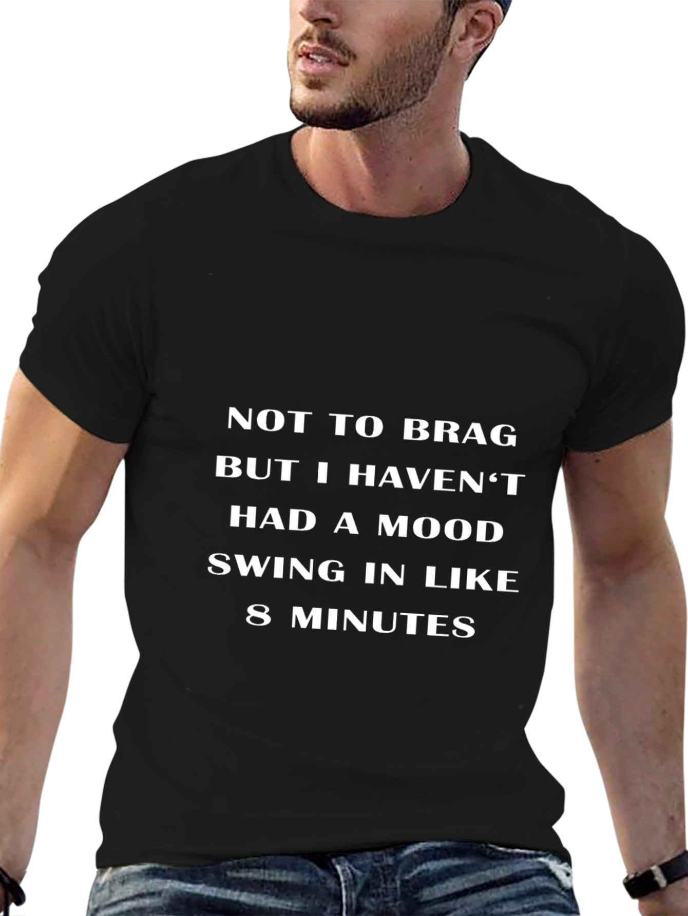 Black Funny Graphic Tee: Not to Brag Mood Swing T-Shirt view 6