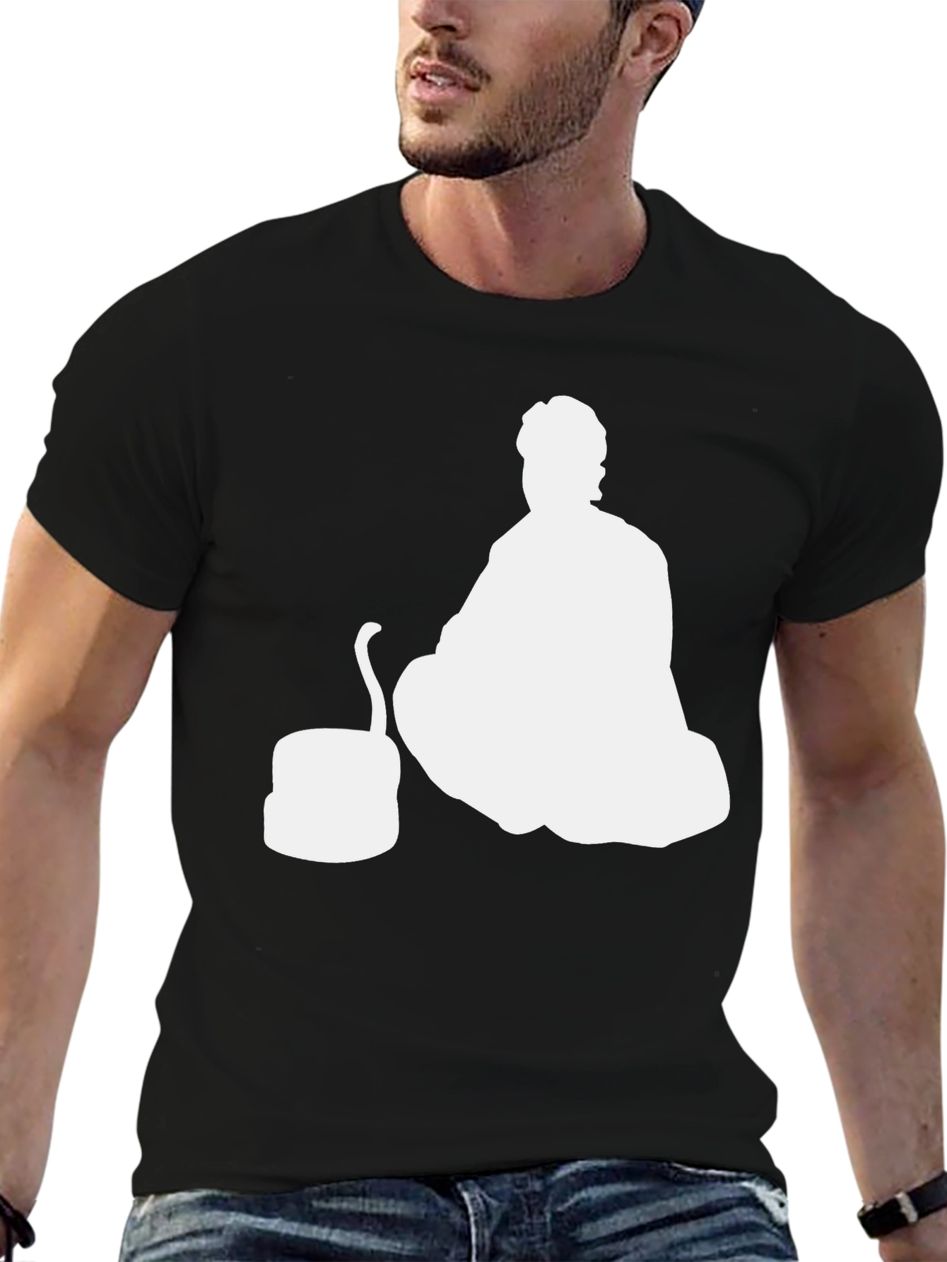 Black Abstract Silhouette Graphic Tee - Black Cotton Blend view 6