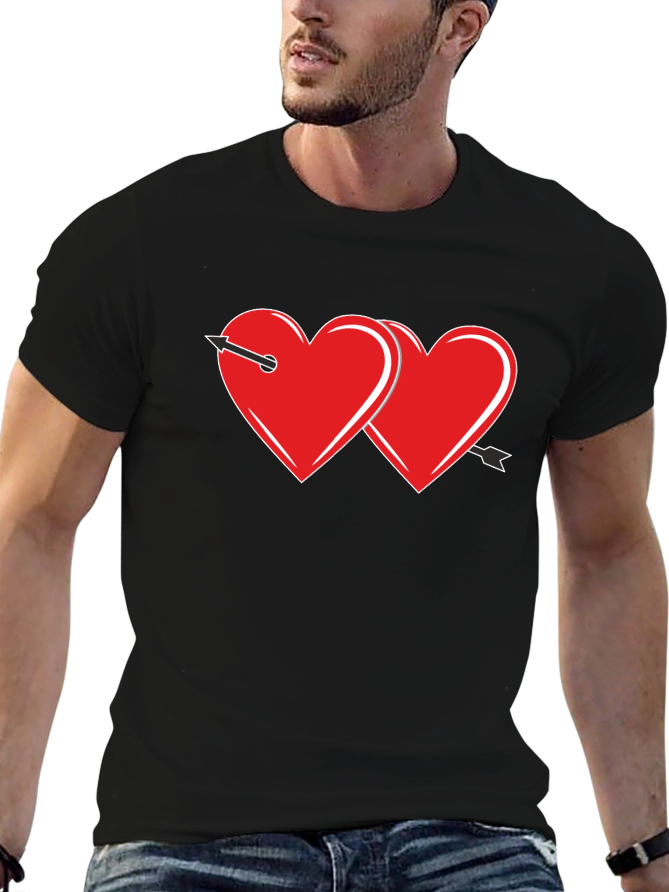 Black Heart Arrow Graphic Tee - Black Cotton Casual Shirt view 6