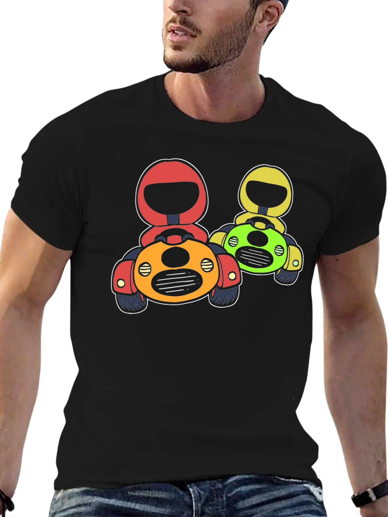 Black Cartoon Race Car Graphic T-Shirt view 6