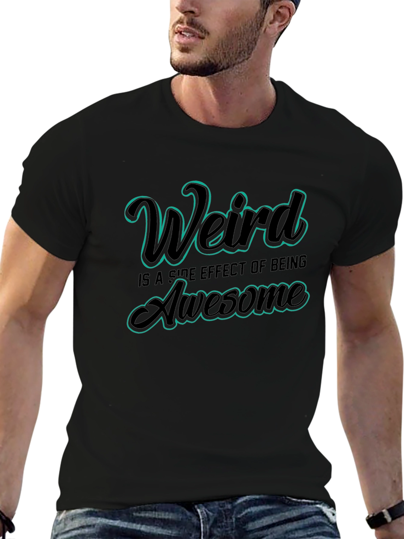 Black Weird is Awesome Graphic Tee - Trendy Comfort Fit view 6