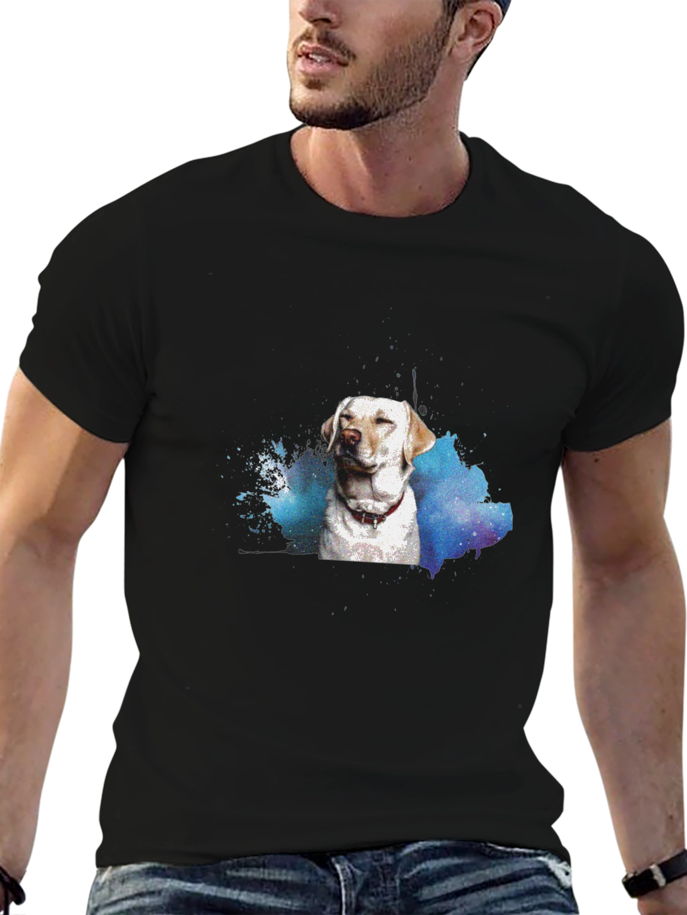 Black Dog Watercolor Black T-Shirt view 6
