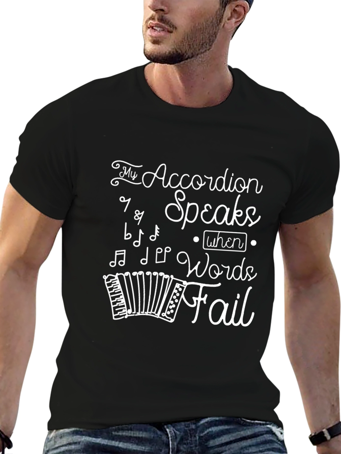Black Accordion Speaks T-Shirt: Music Lover Tee view 6