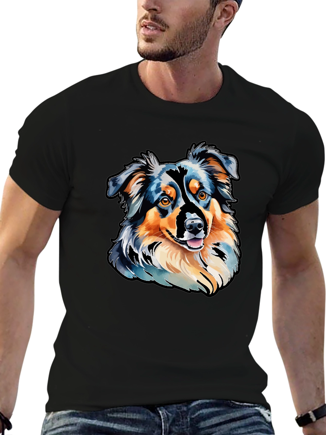 Black Aussie Dog Art T-Shirt view 6