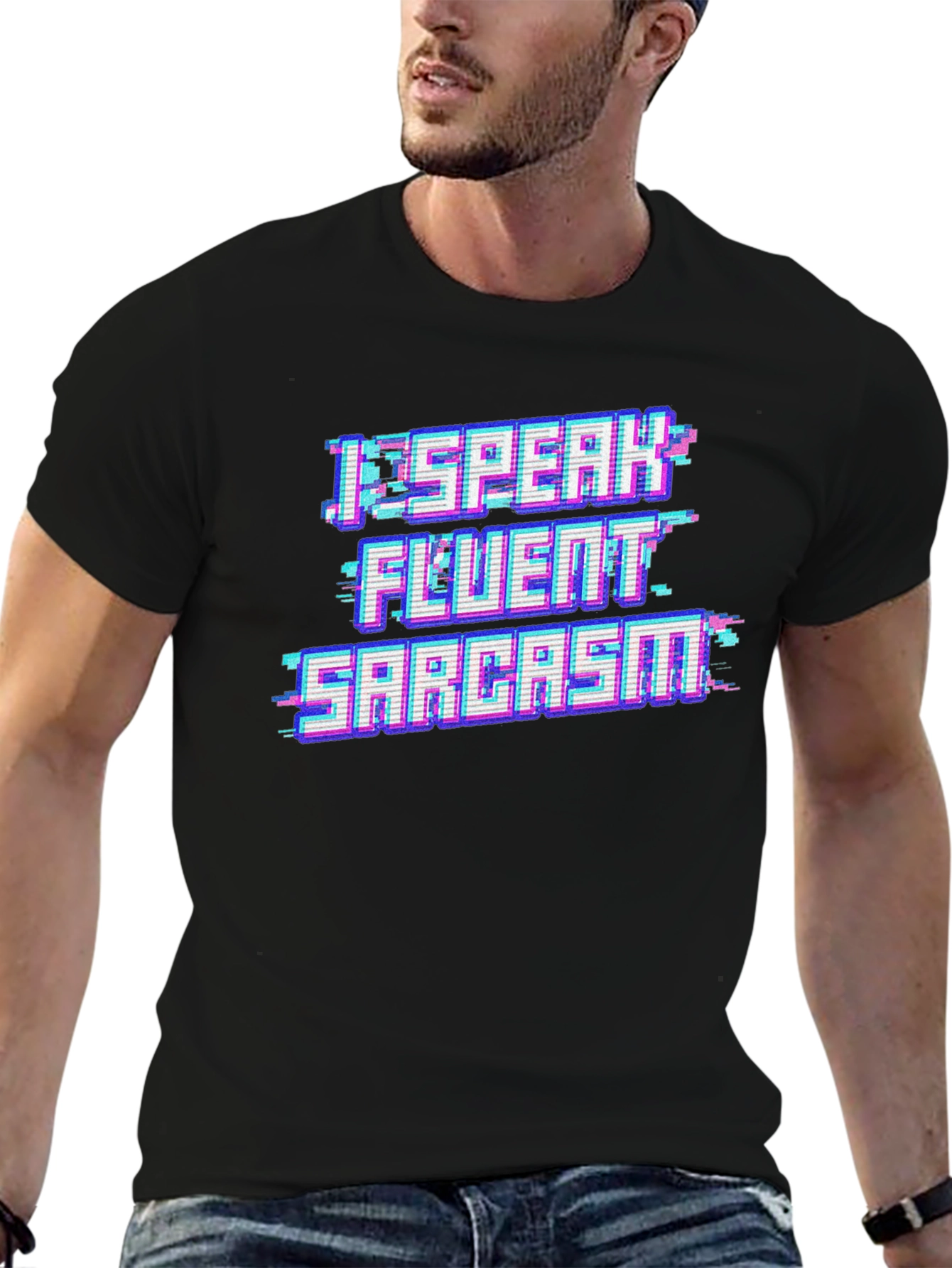 Black I Speak Fluent Sarcasm Black T-Shirt view 6