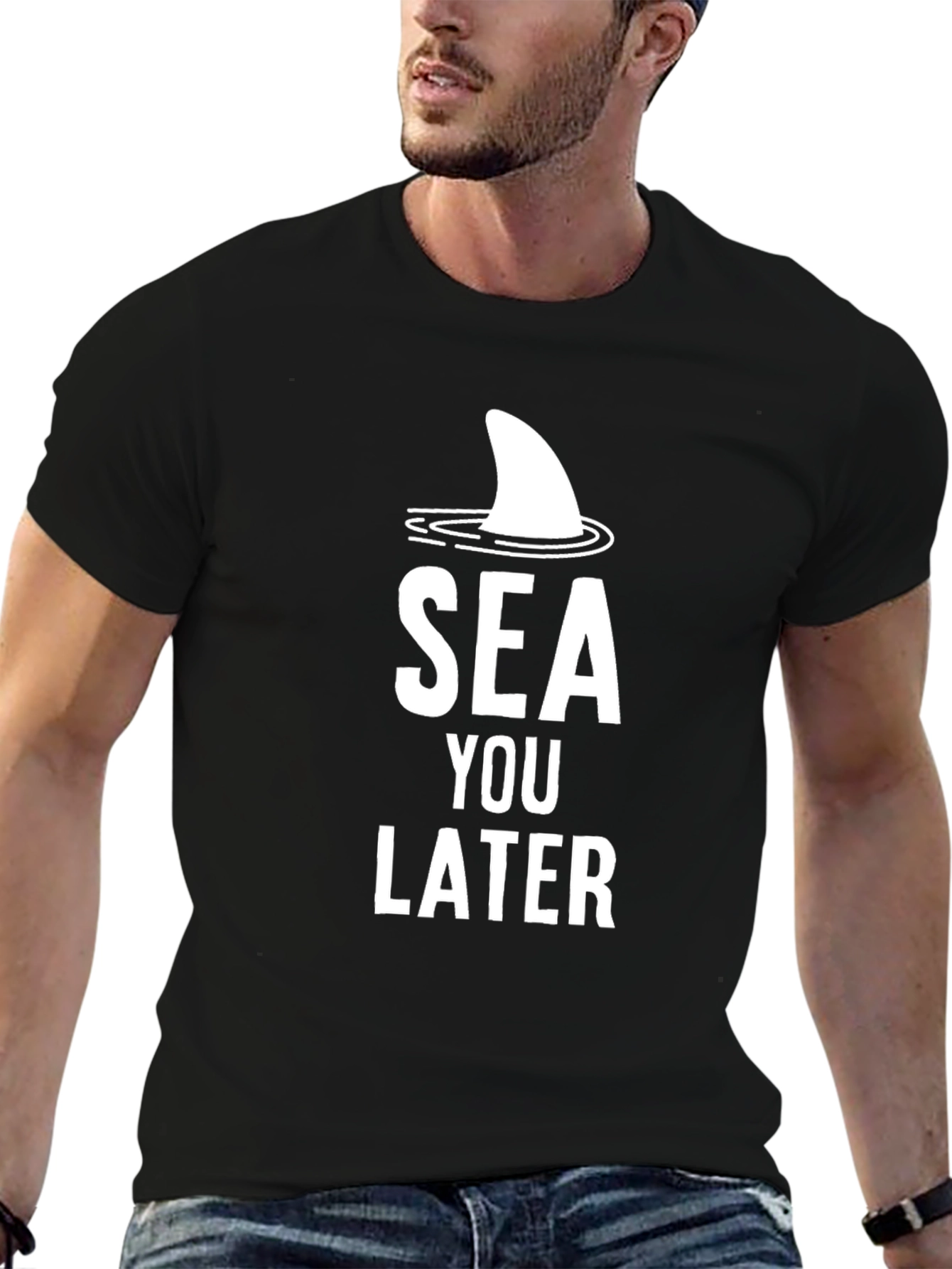 Black Sea You Later Shark Fin T-Shirt - Men's Graphic Tee view 6