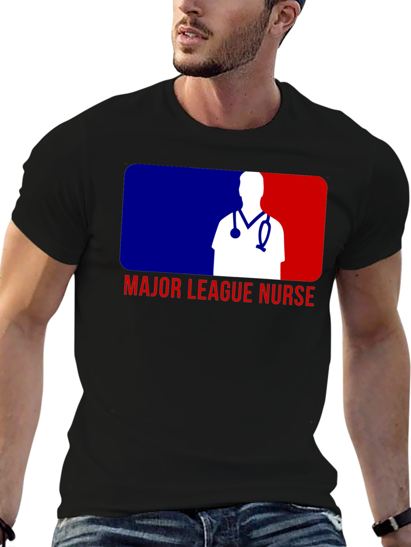 Black Major League Nurse T-Shirt - Baseball Inspired Design view 6