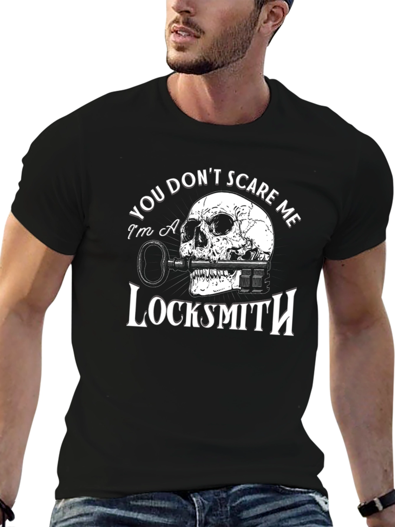 Black Locksmith Skull Graphic T-Shirt - You Don't Scare Me view 6