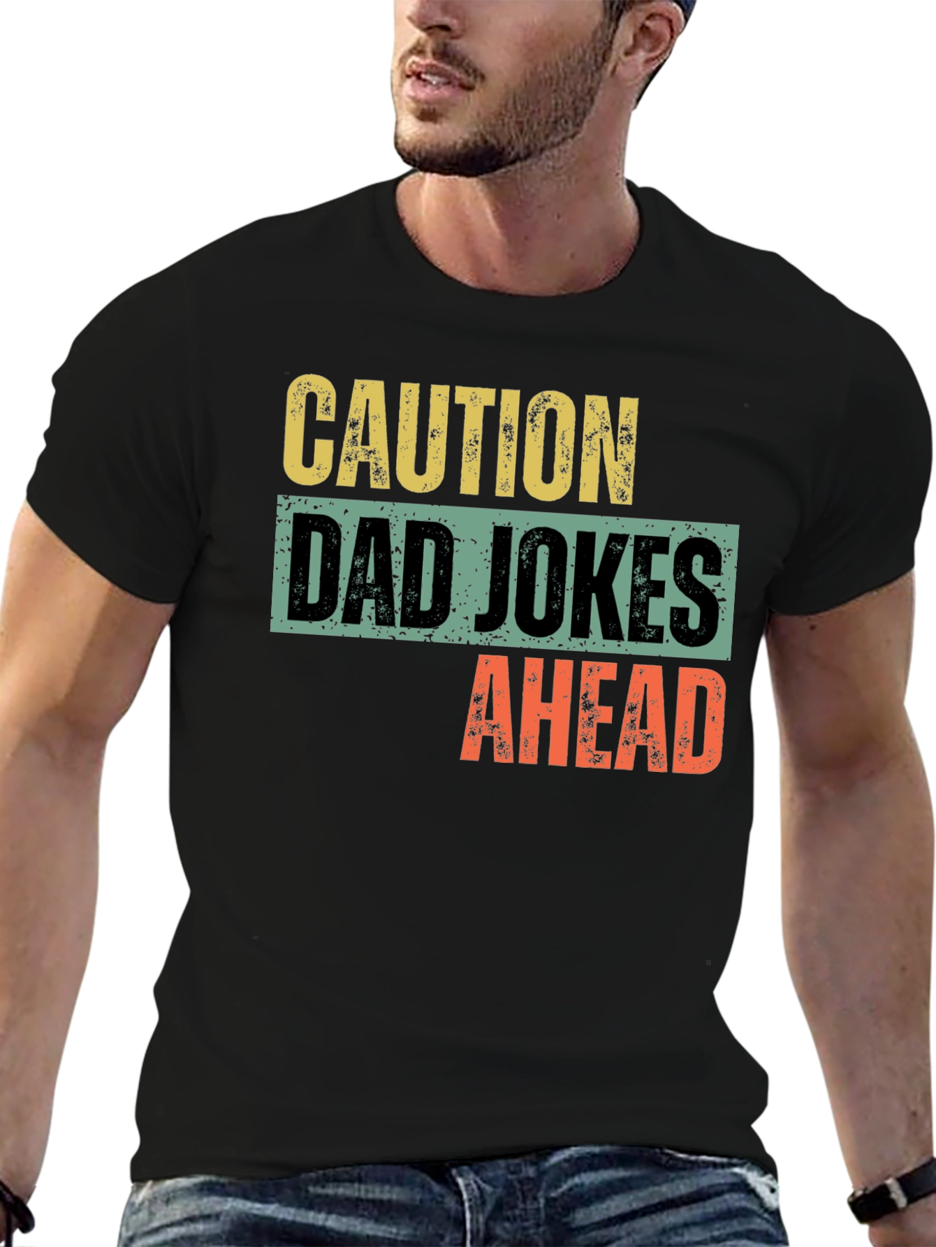 Black Caution Dad Jokes Ahead Graphic T-Shirt view 6