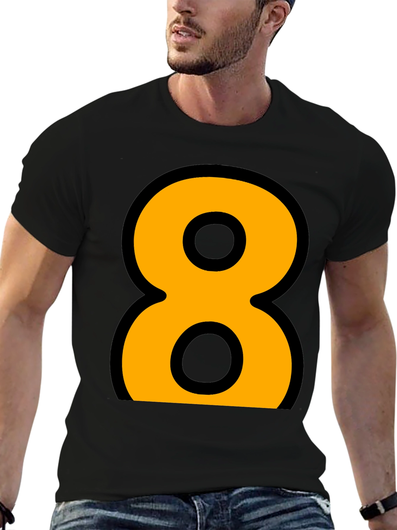 Black Bold Number 8 Graphic Tee - Black Cotton Blend view 6