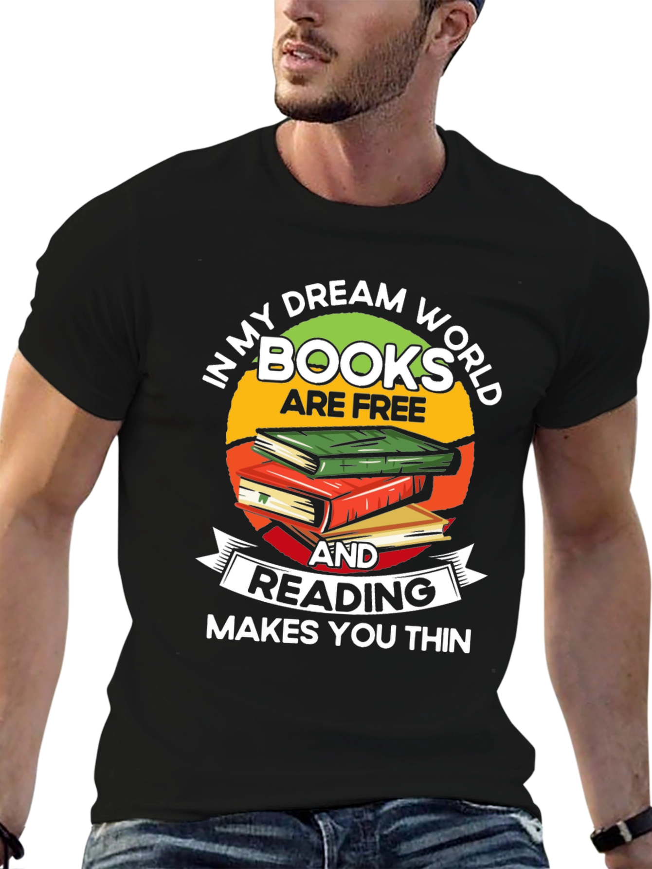 Black Book Lover T-Shirt: Reading Makes You Thin view 6