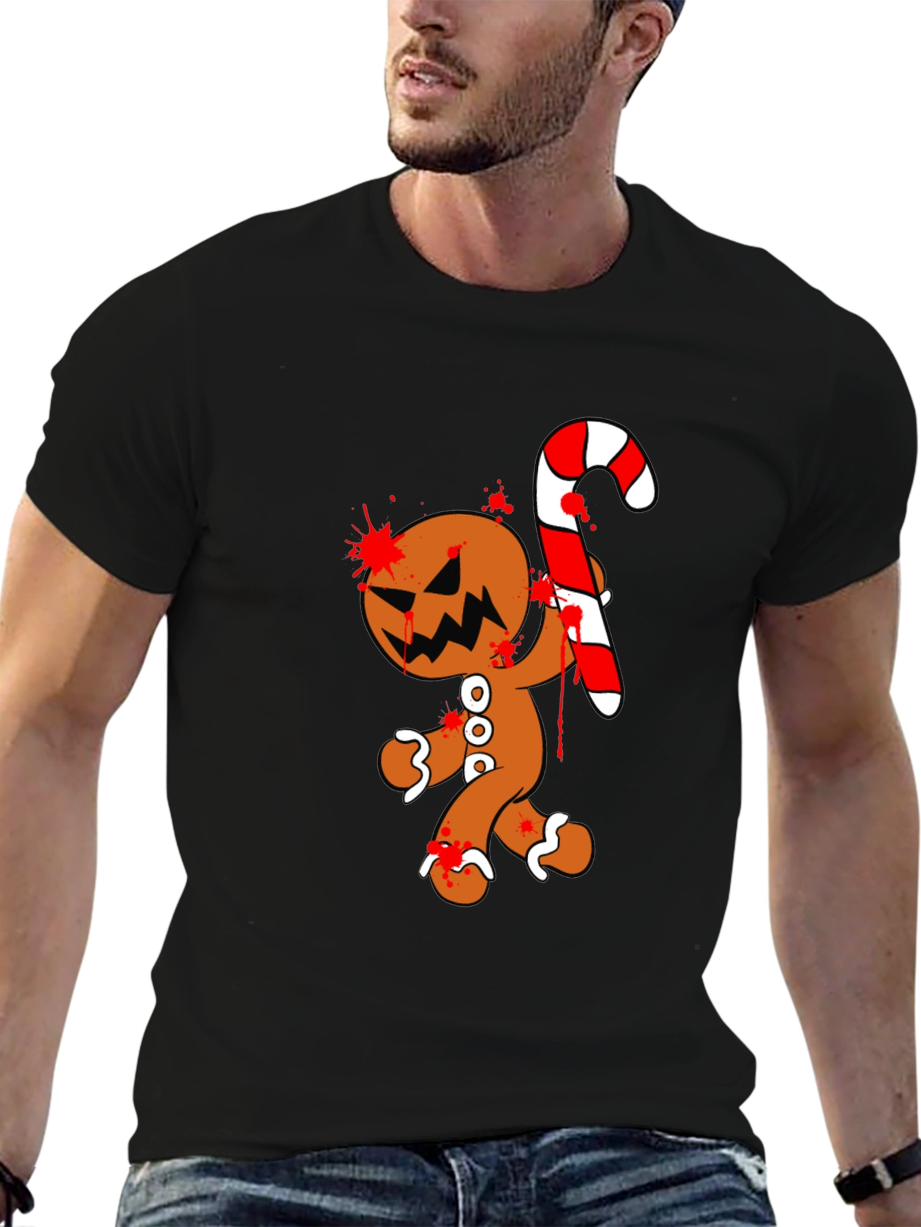 Black Bloody Gingerbread Horror Graphic Tee view 6