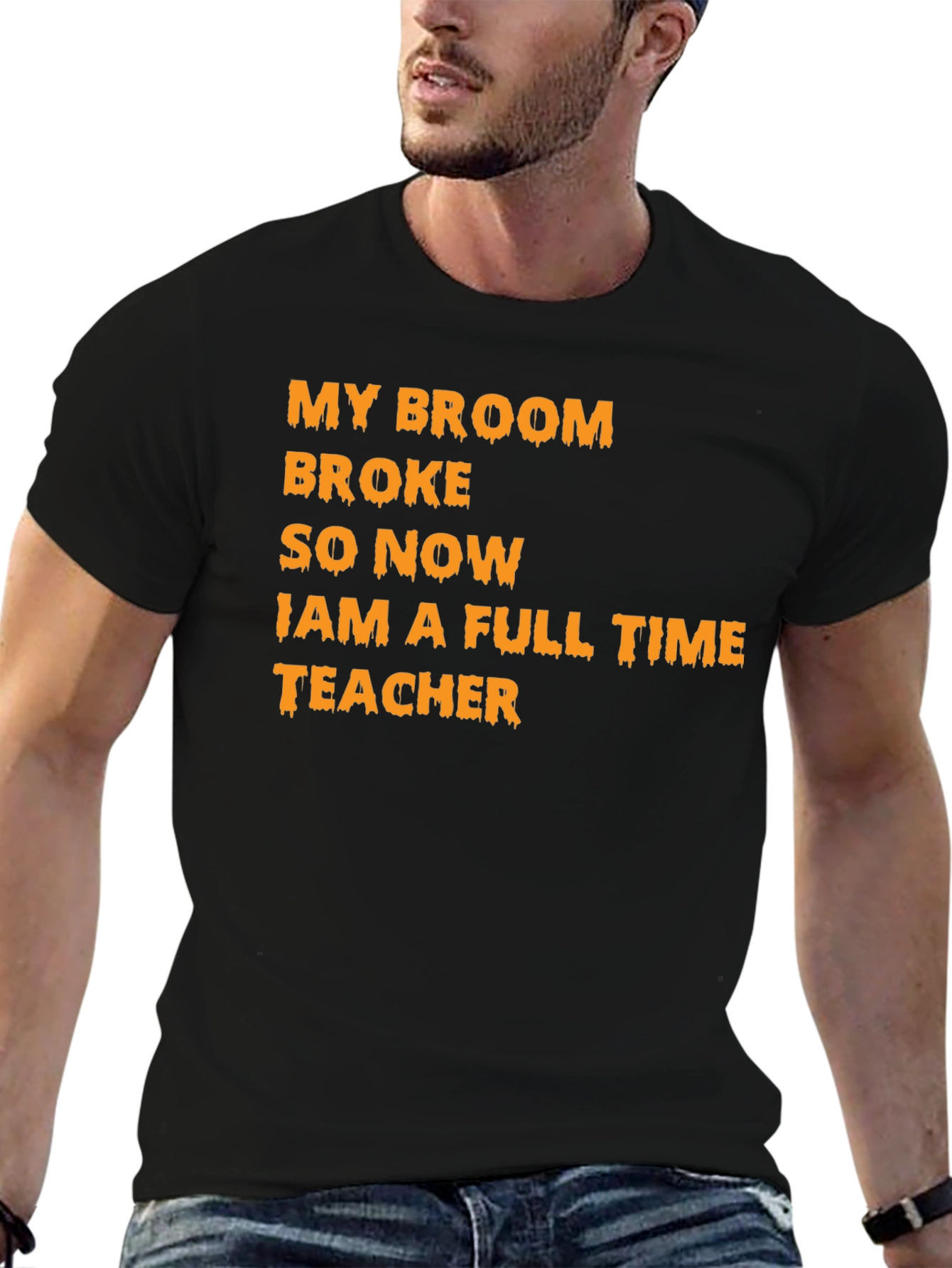 Black My Broom Broke Teacher T-Shirt view 6