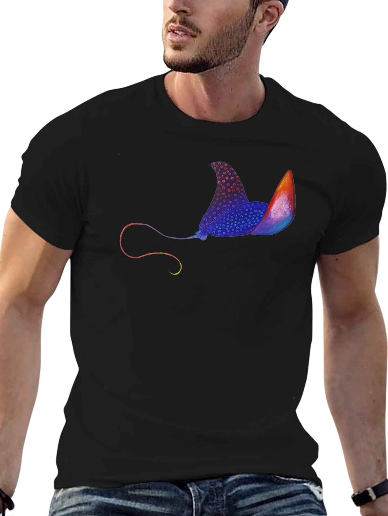 Black Manta Ray Graphic Print Black Tee view 6