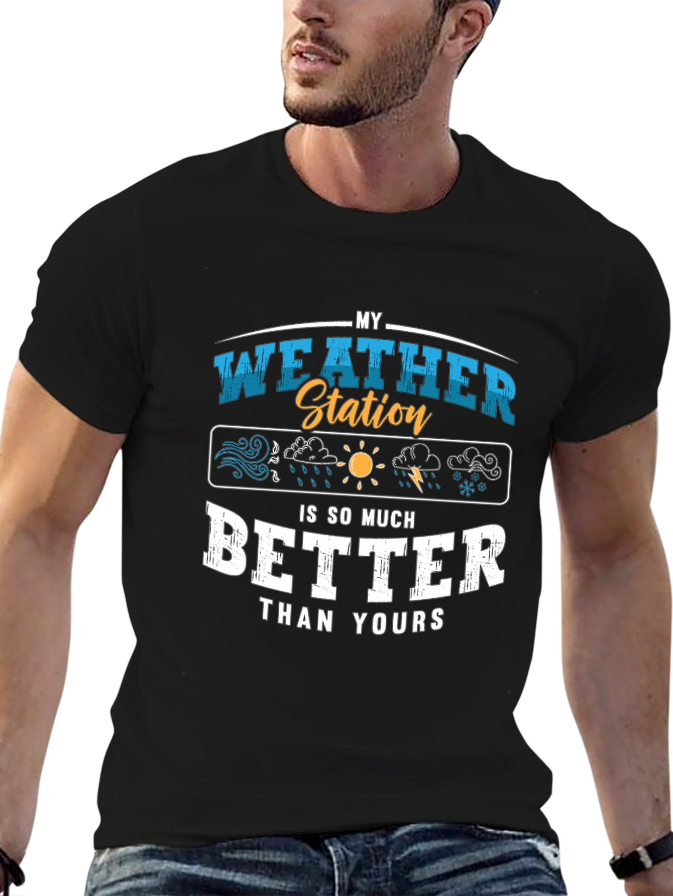 Black My Weather Station T-Shirt, Funny Weather Gift view 6