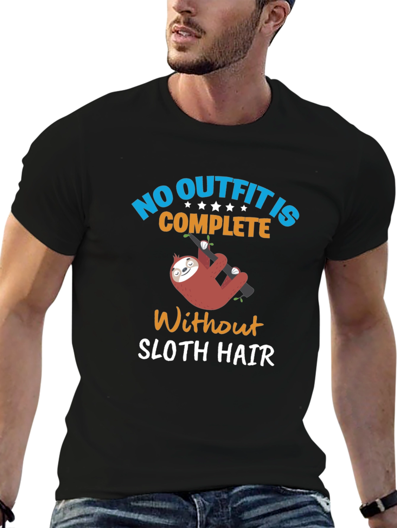 Black Sloth Hair T-Shirt - Funny Graphic Tee for Animal Lovers view 6