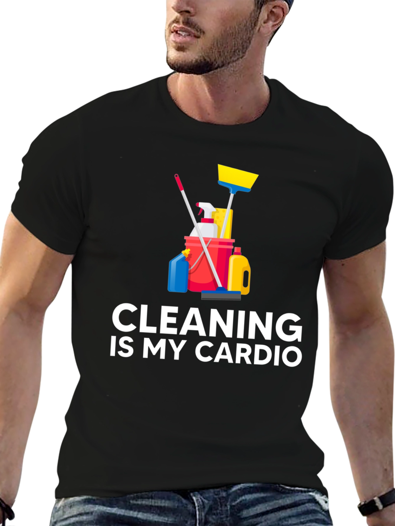 Black Cleaning Is My Cardio T-Shirt Funny Housework Design view 6