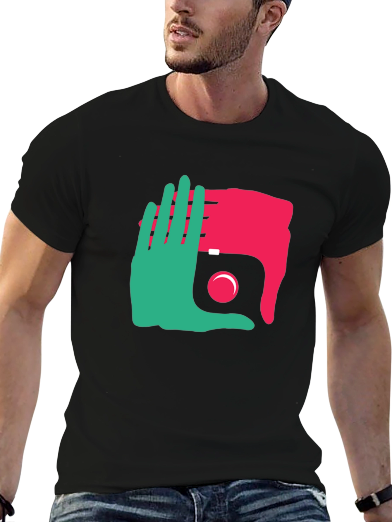 Black Yin Yang Hands Graphic Tee - Unique Design view 6