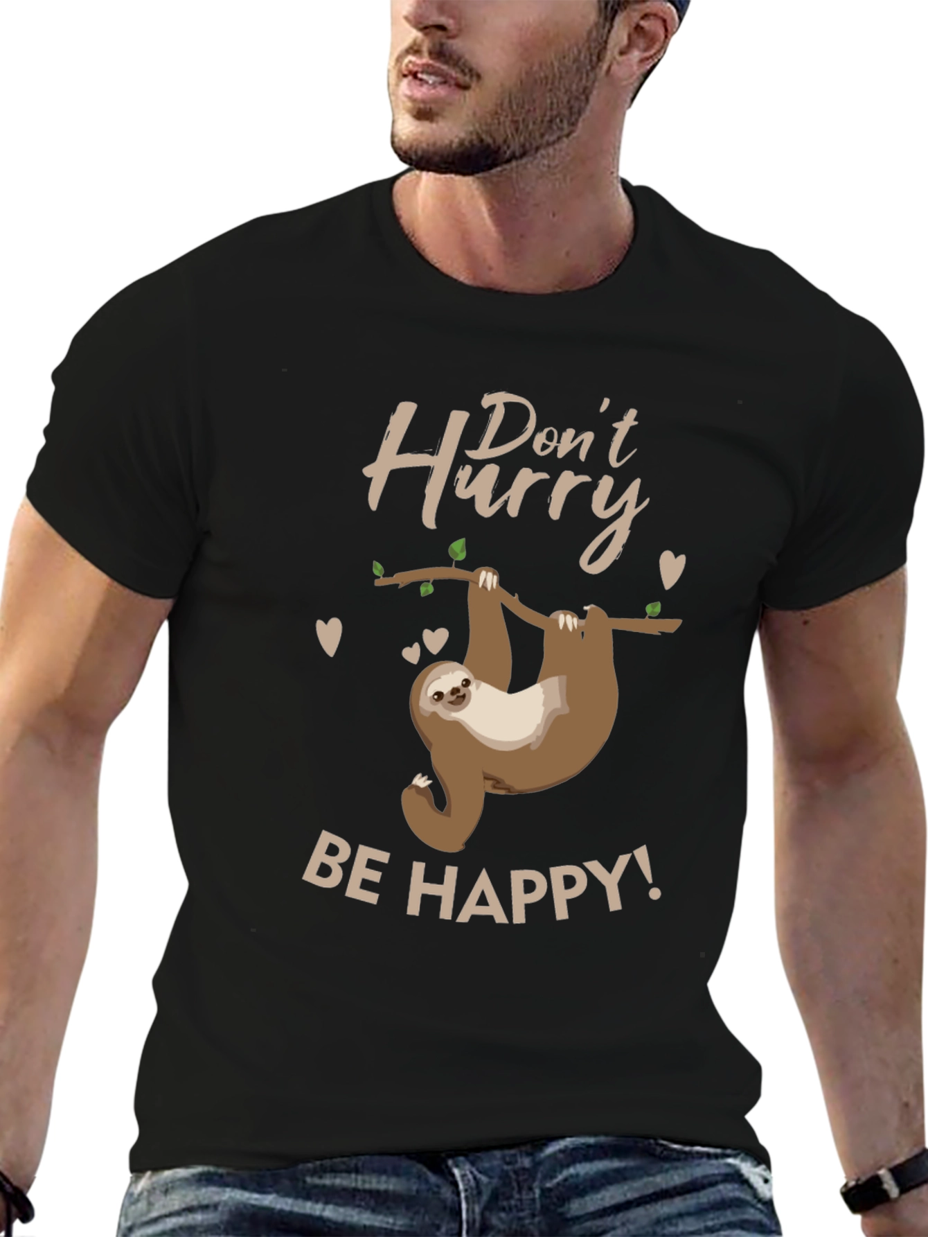 Black Don't Hurry, Be Happy Sloth T-Shirt view 6