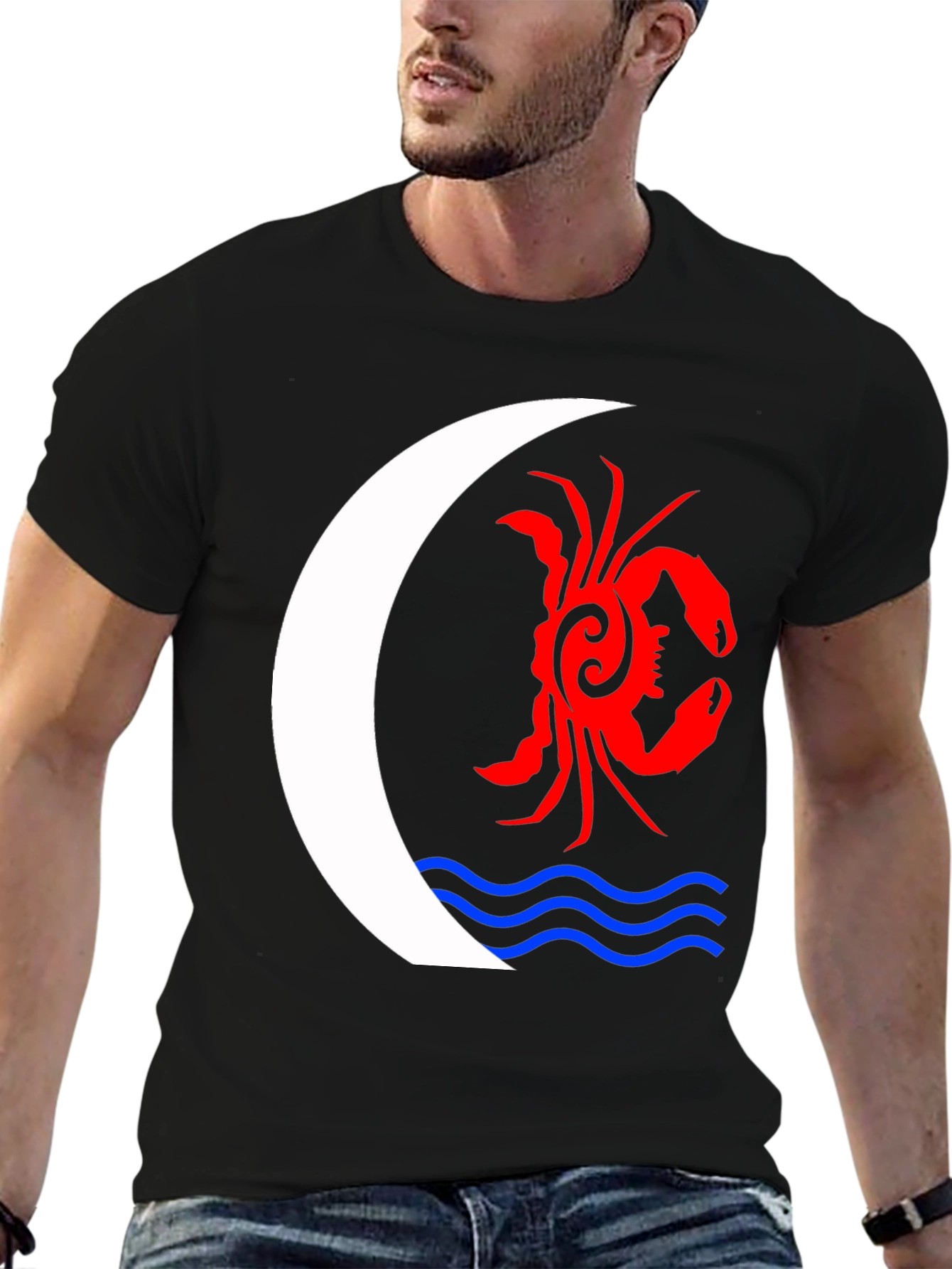 Black Tribal Crab Moon T-Shirt - Unique Graphic Tee view 6