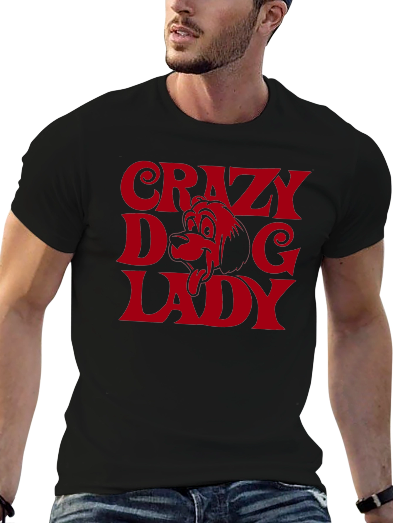 Black Crazy Dog Lady Graphic Tee - Novelty T-Shirt view 6
