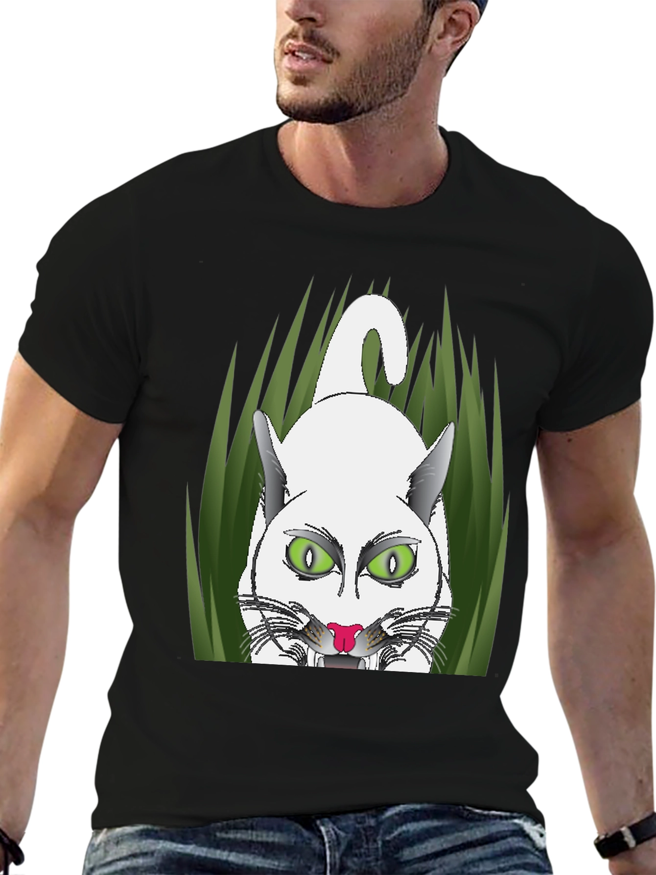 Black Black T-Shirt with Cat Graphic view 6