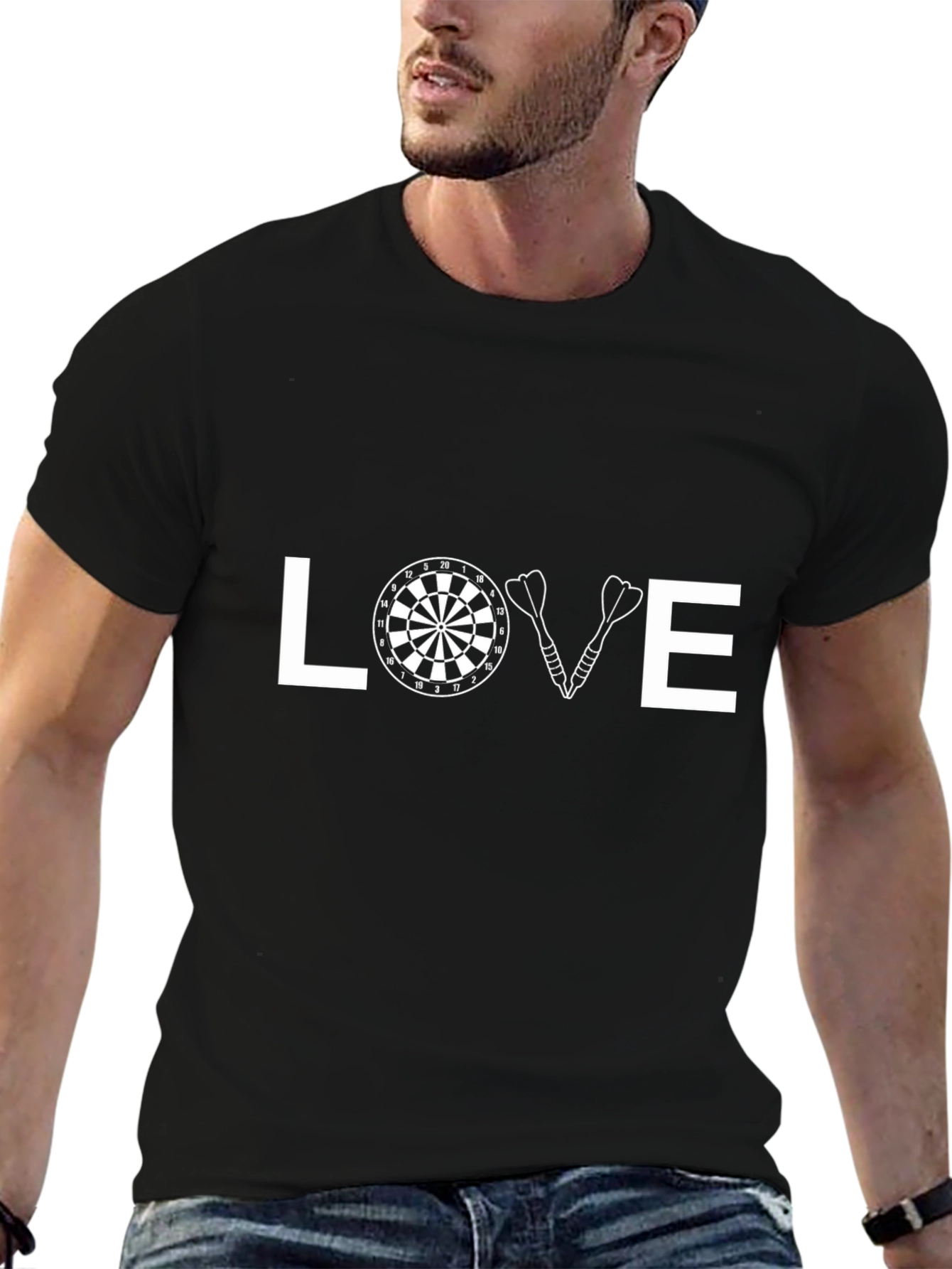 Black Darts Love T-Shirt - Casual Black Tee for Dart Players view 6