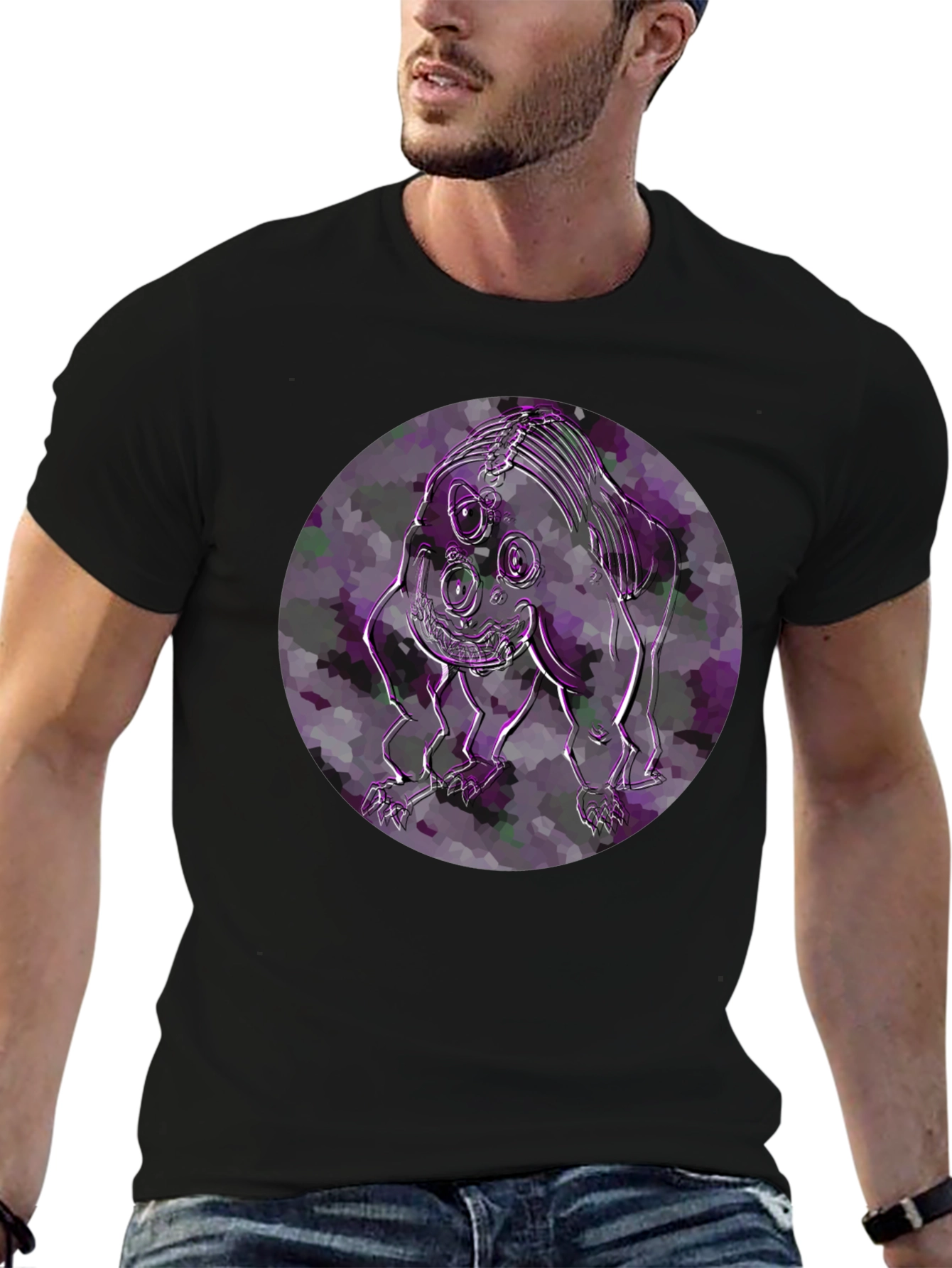 Black Abstract Creature Graphic T-Shirt - Modern Art Tee view 6