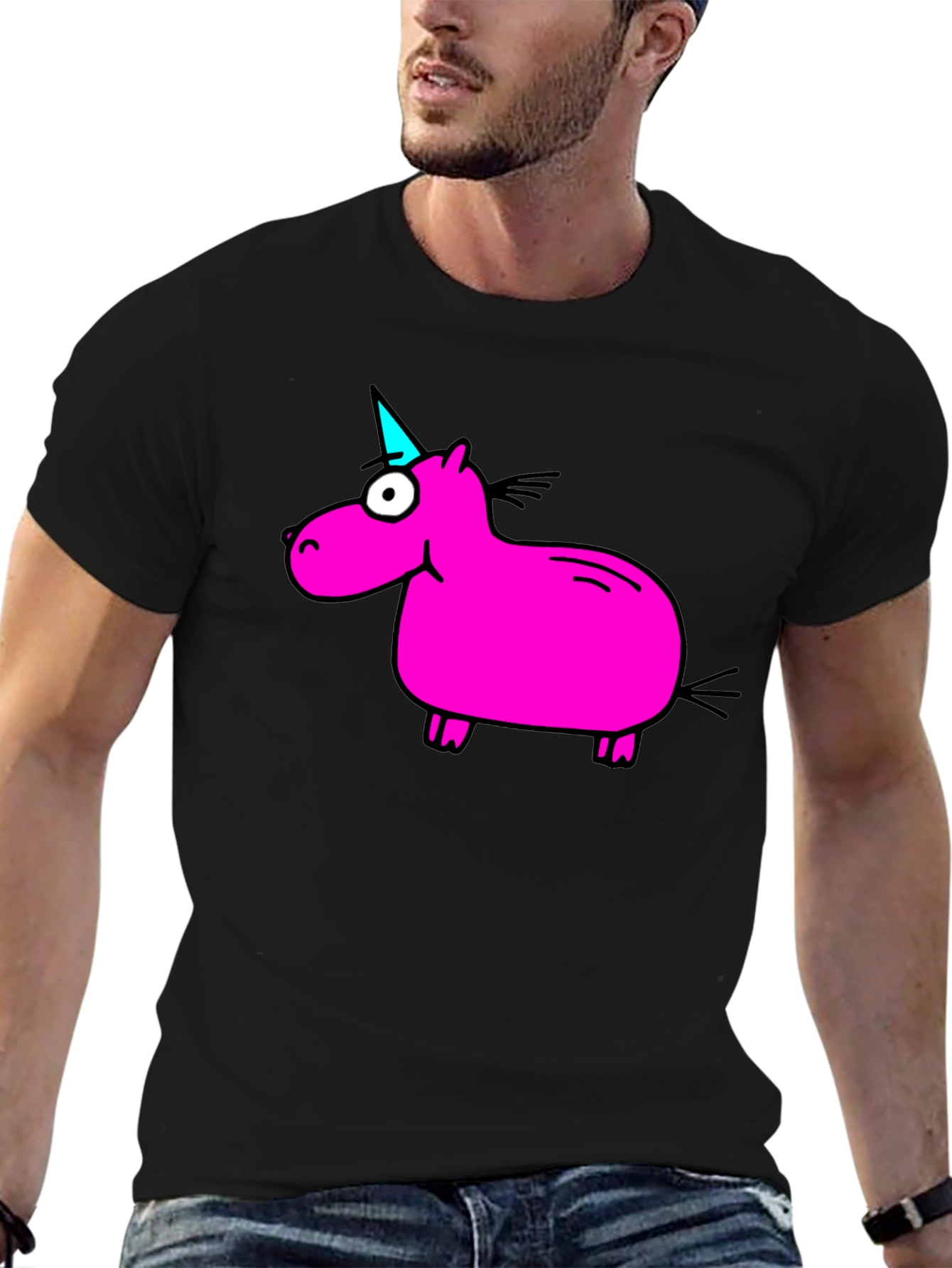 Black Funny Pink Unicorn Graphic T-Shirt - Black view 6