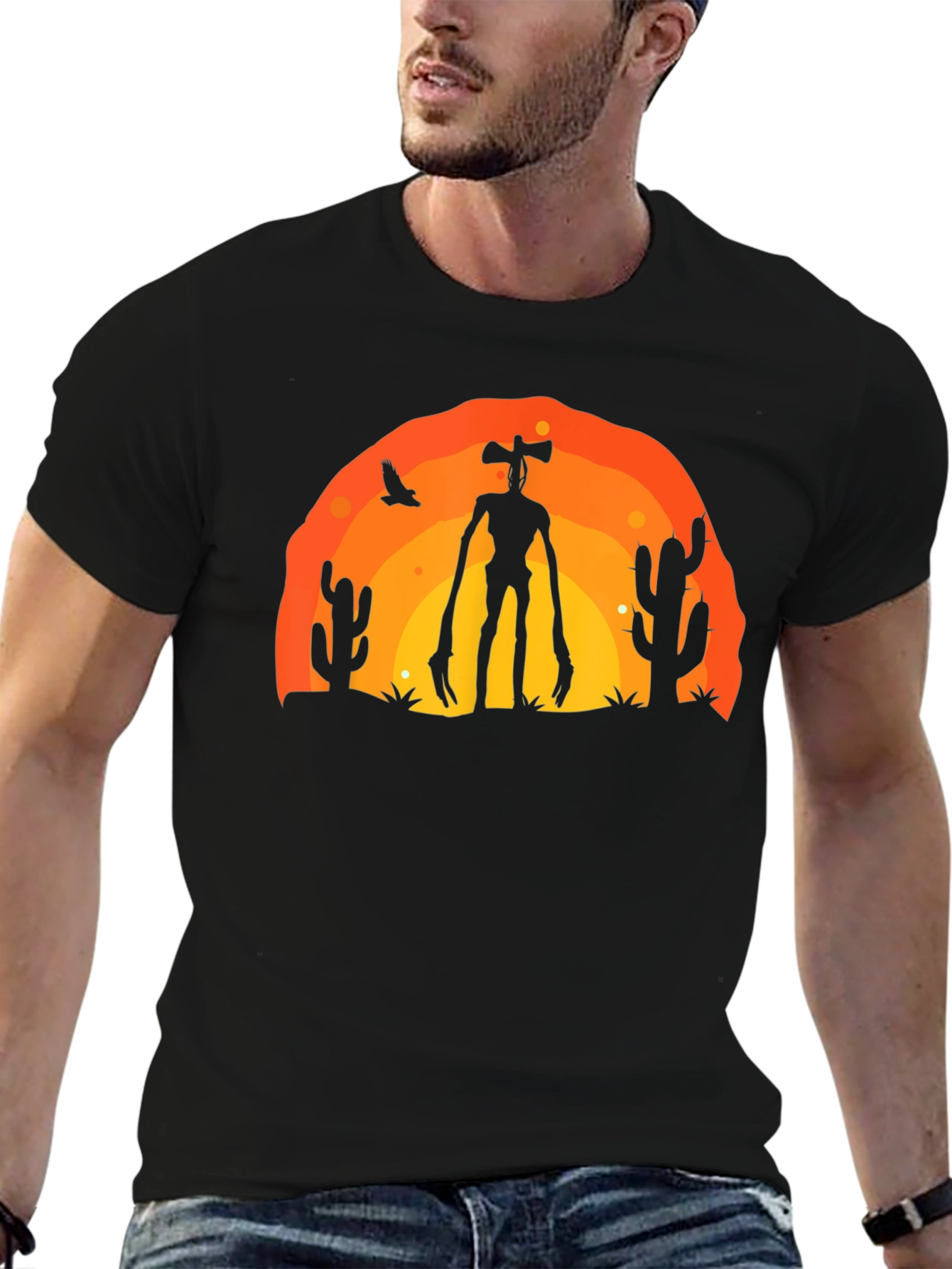 Black Siren Head Desert Graphic T-Shirt view 6