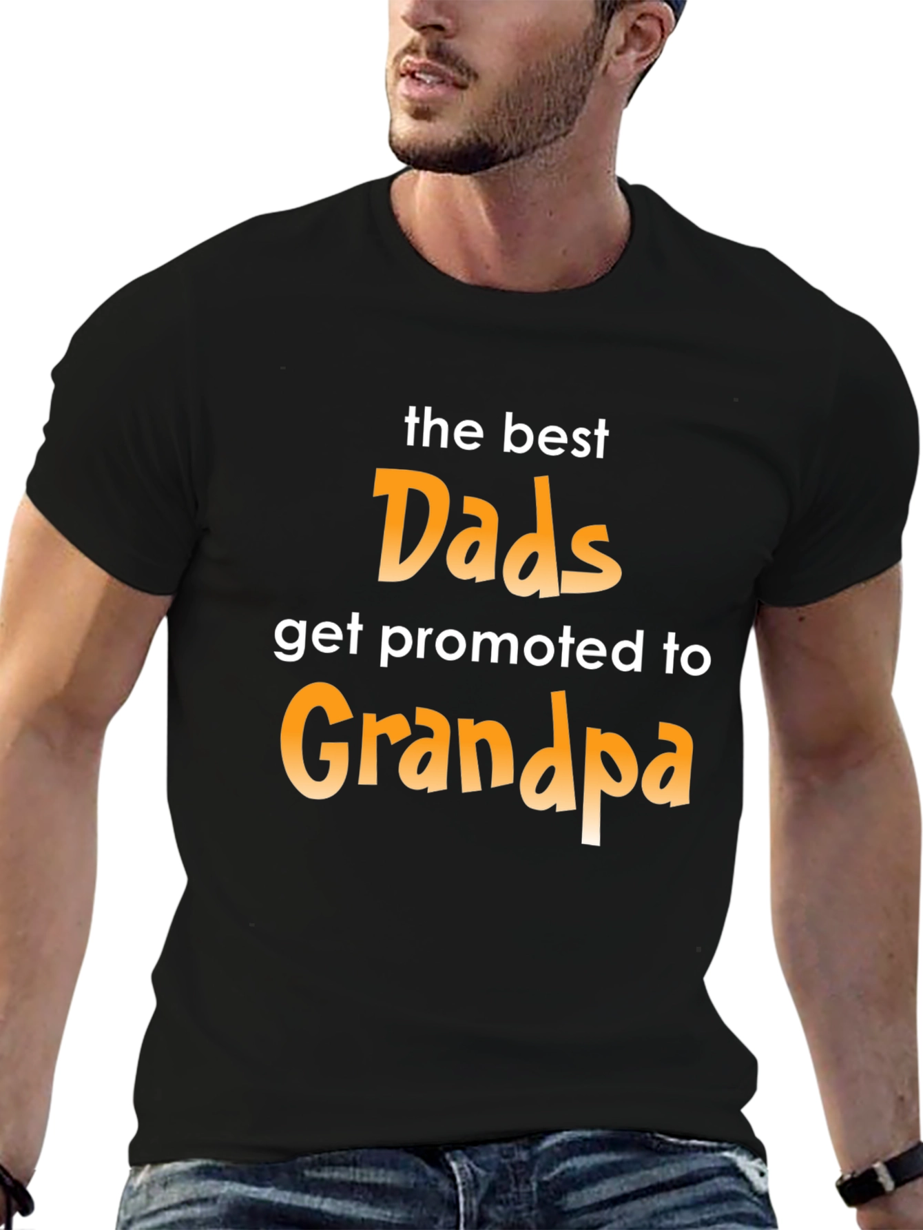 Black Best Dads Get Promoted to Grandpa Graphic T-Shirt view 6