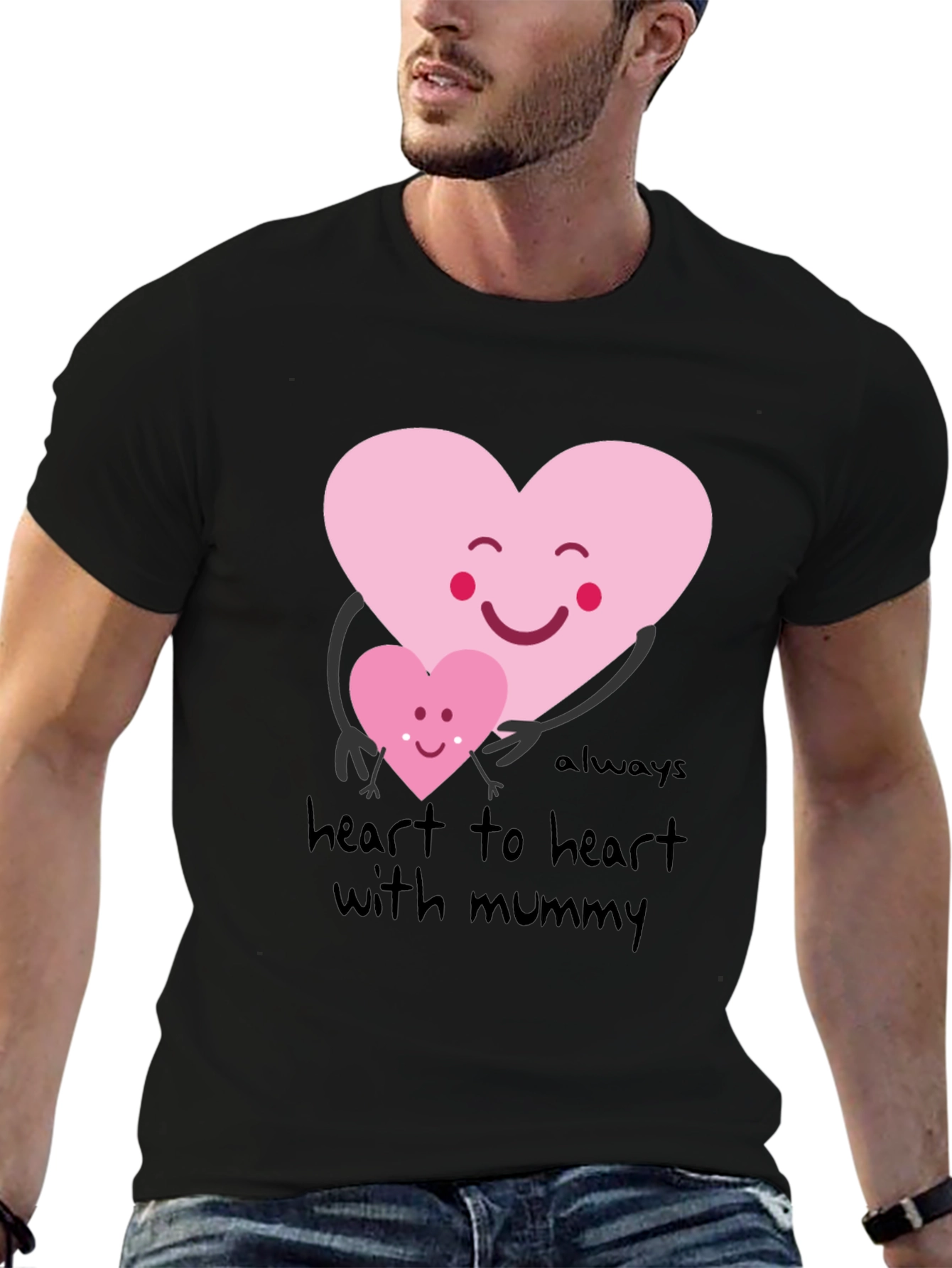 Black Heart to Heart with Mummy Graphic Tee view 6