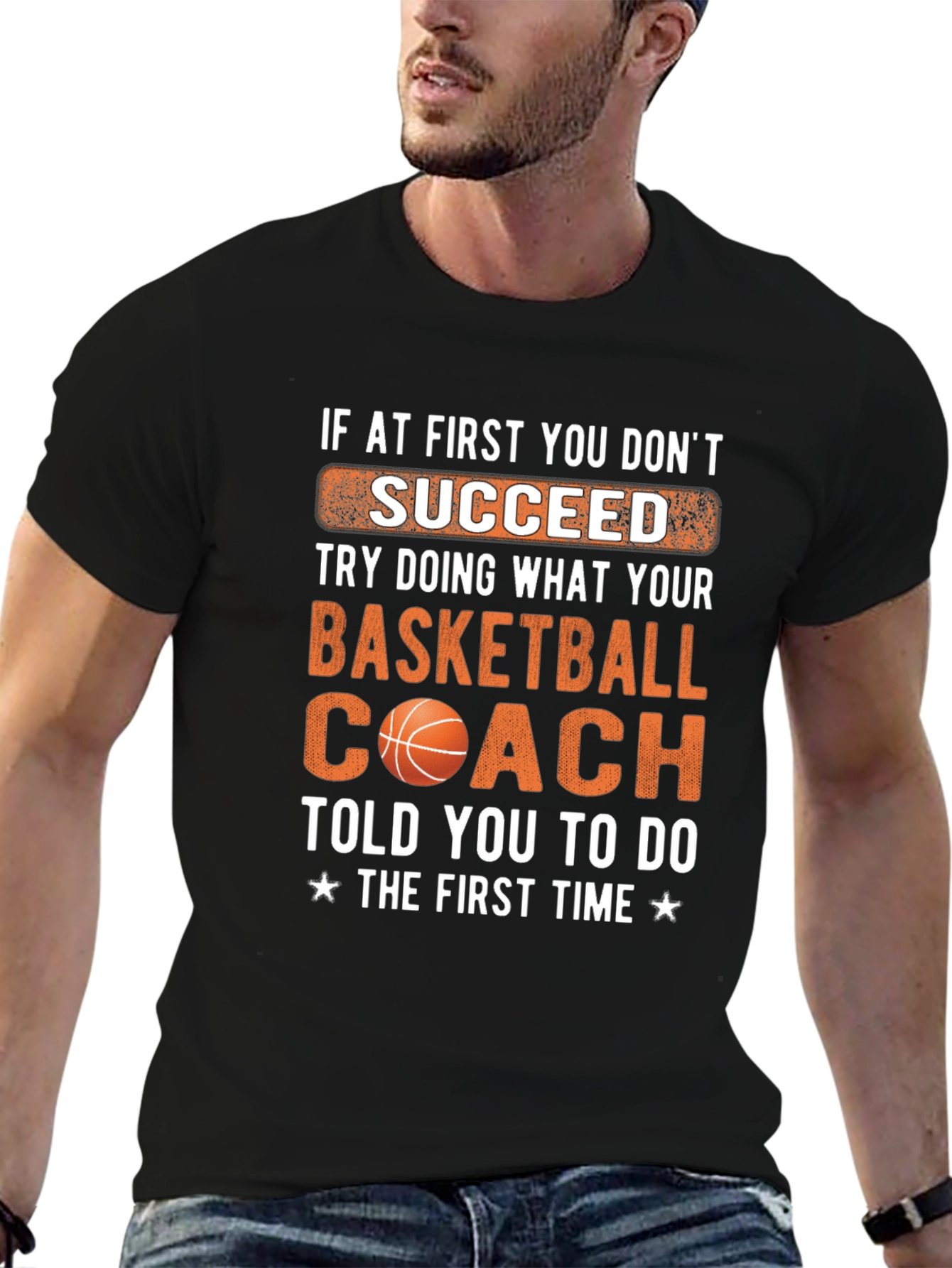 Black Basketball Coach T-Shirt - Succeed Graphic Tee view 6
