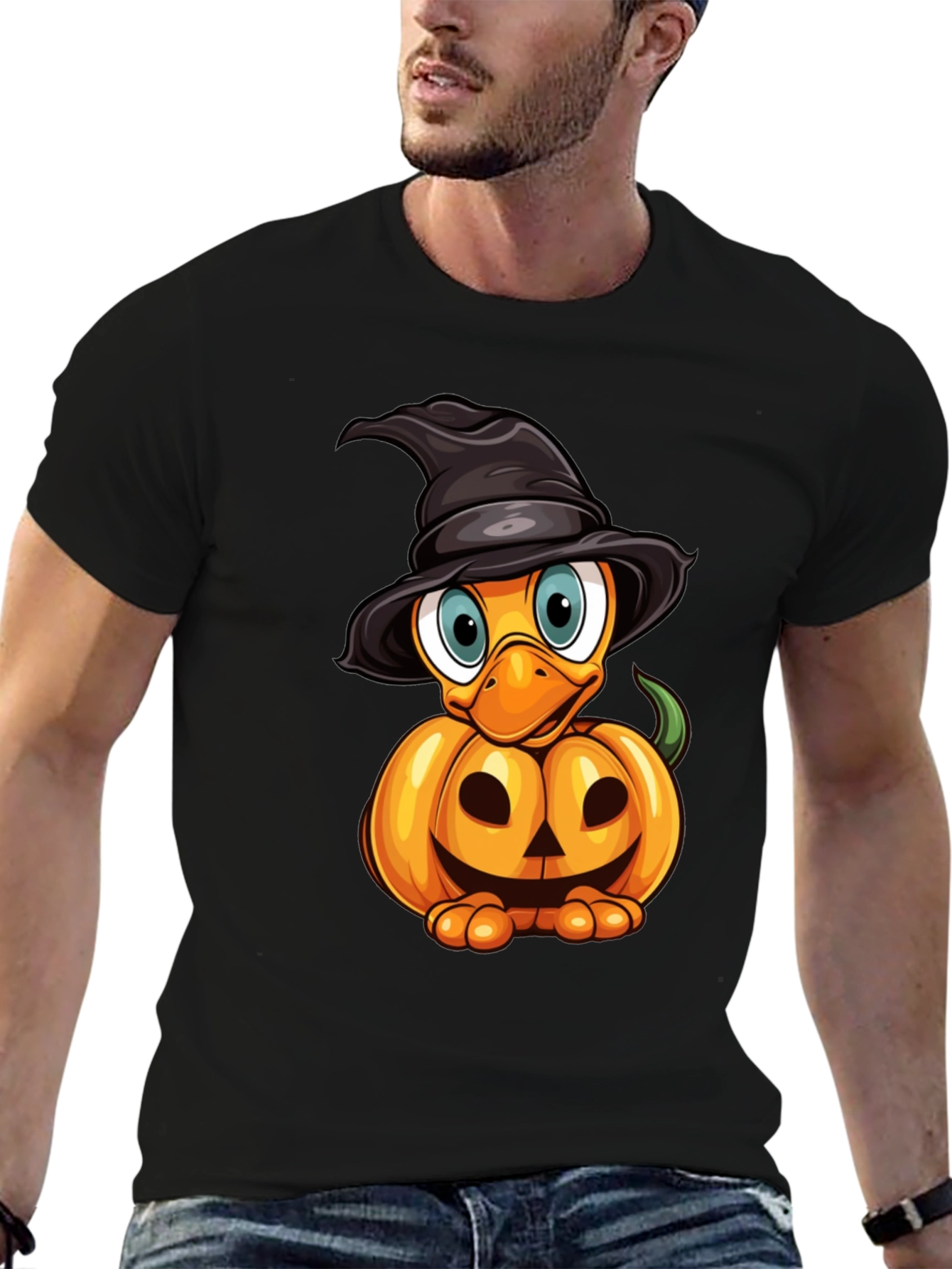 Black Halloween Pumpkin Duckling T-Shirt view 6